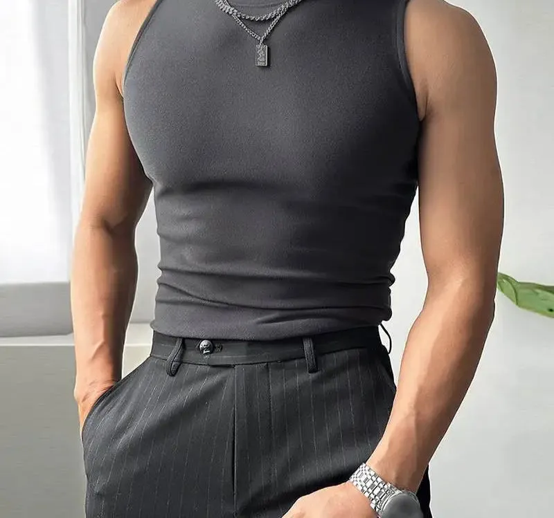 Aidase mens outfits Tops Korean Style New Men's Double-sided Suede Casual O-neck Vests Fashion Solid Simple Sleeveless Tank Tops S-5XL