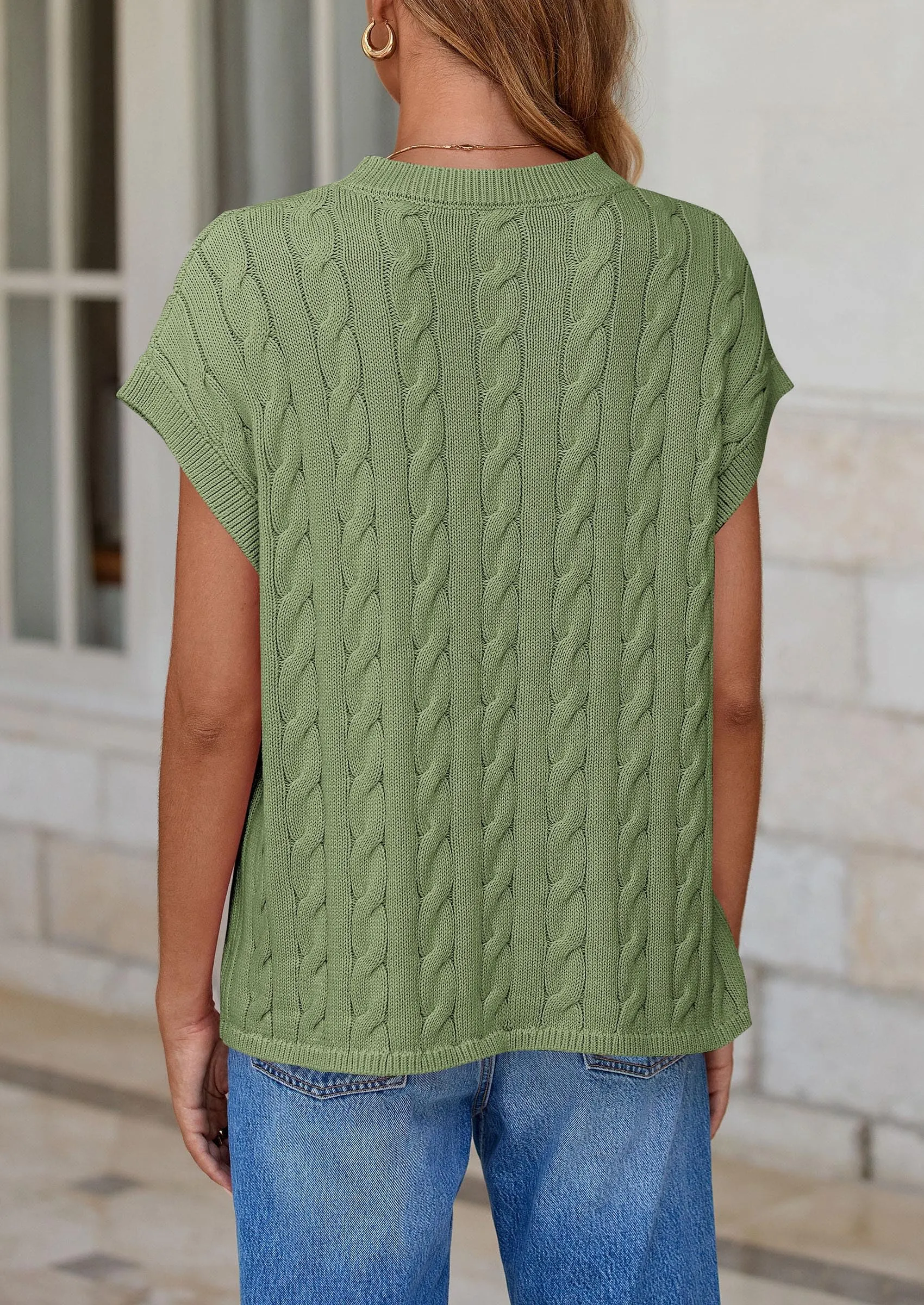 Casual Short Sleeve Crew Neck Knit Pullover Trendy Spring Outfits Sweater Vest