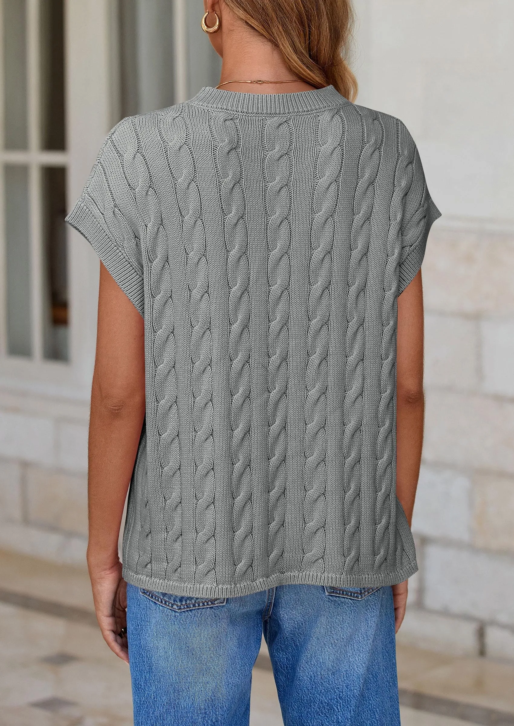 Casual Short Sleeve Crew Neck Knit Pullover Trendy Spring Outfits Sweater Vest