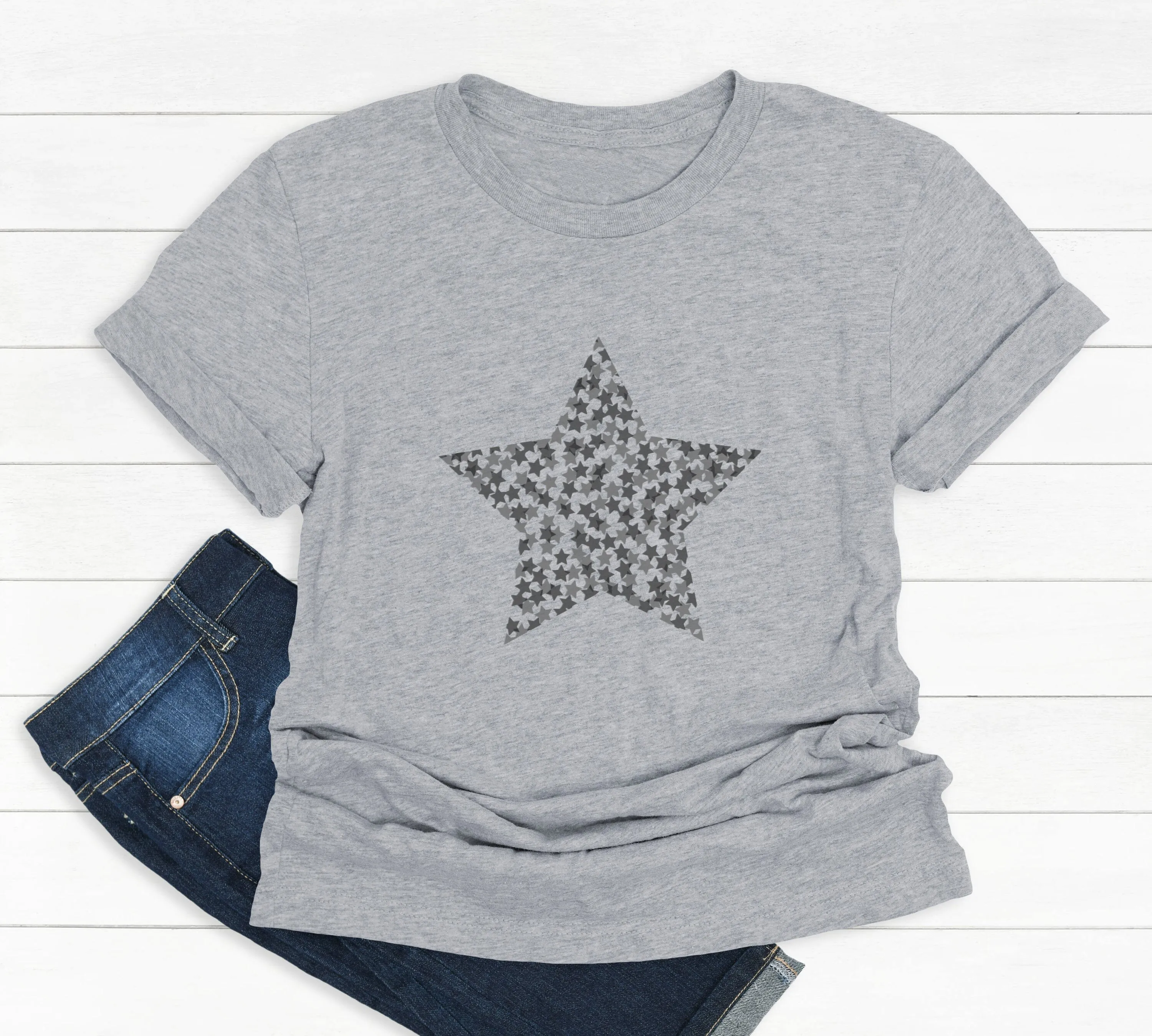 Confetti Stars Ladies Grey T-Shirt