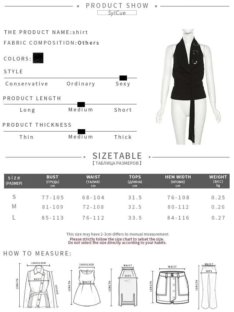 Cyflymder Loose Casual All-match Simple Black Sexy Metal Hot Confident Summer Travel Cool Soft Breathable Women's Halter Vest