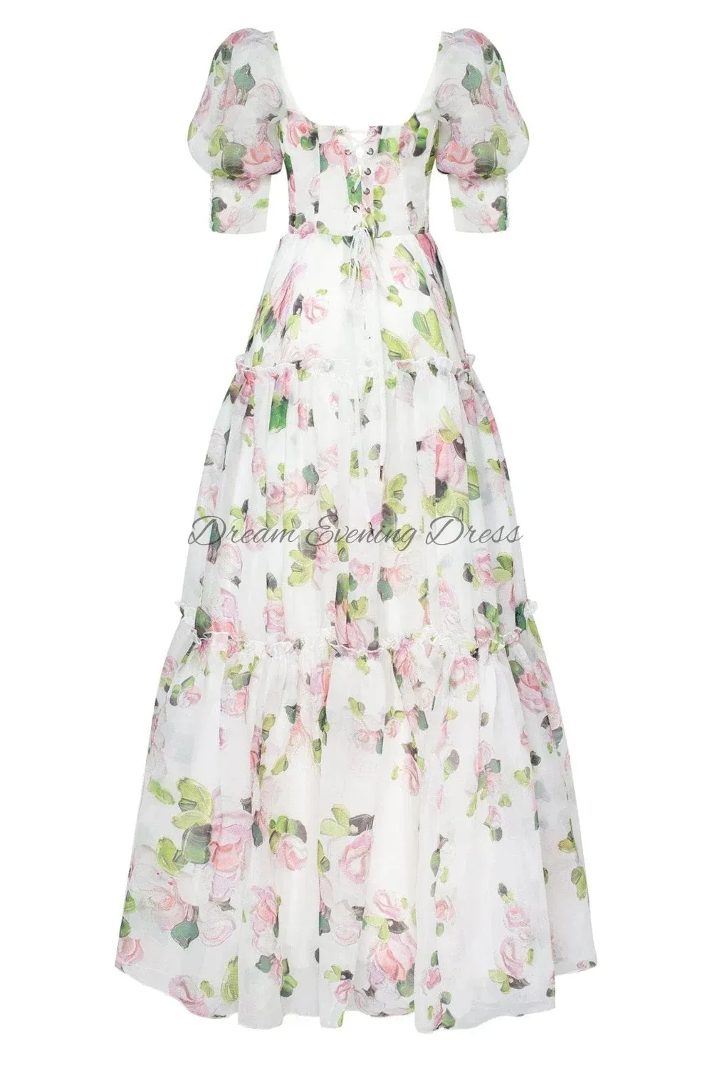 Girlary New Charming Printed Chiffon A-line Off Shoulder Loose Short Sleeve Prom Dresses Sweetheart Evening Dresses For Women