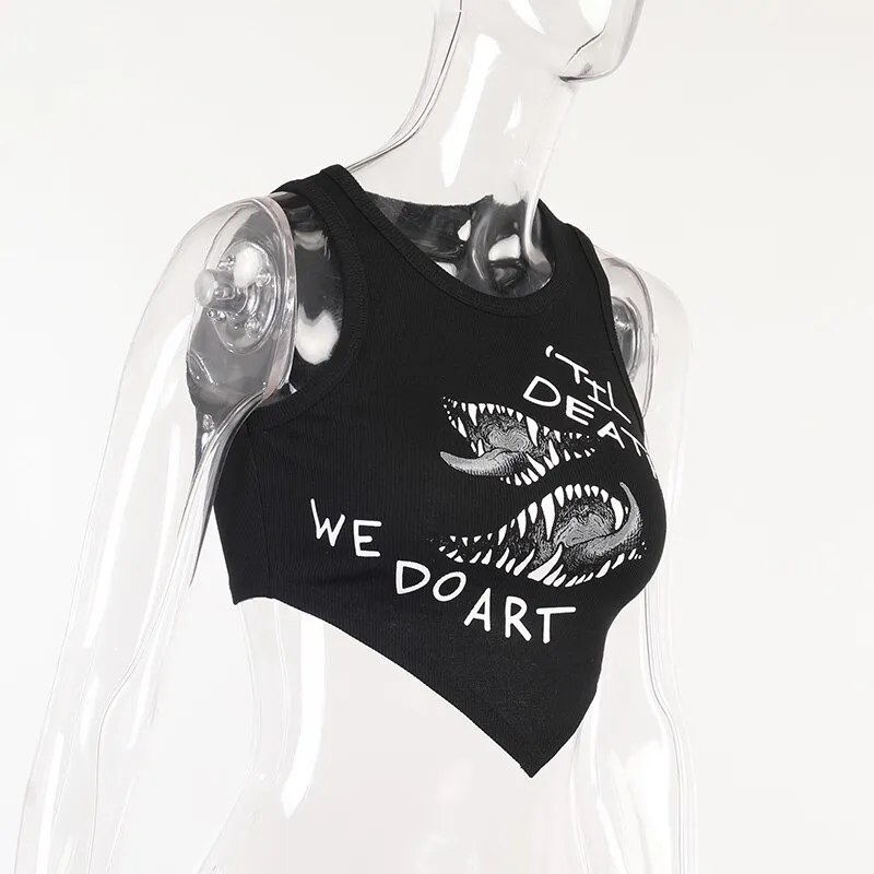 Goth Round Neck Asymmetrical Tank Tops / Women's Sleeveless Cropped Tops