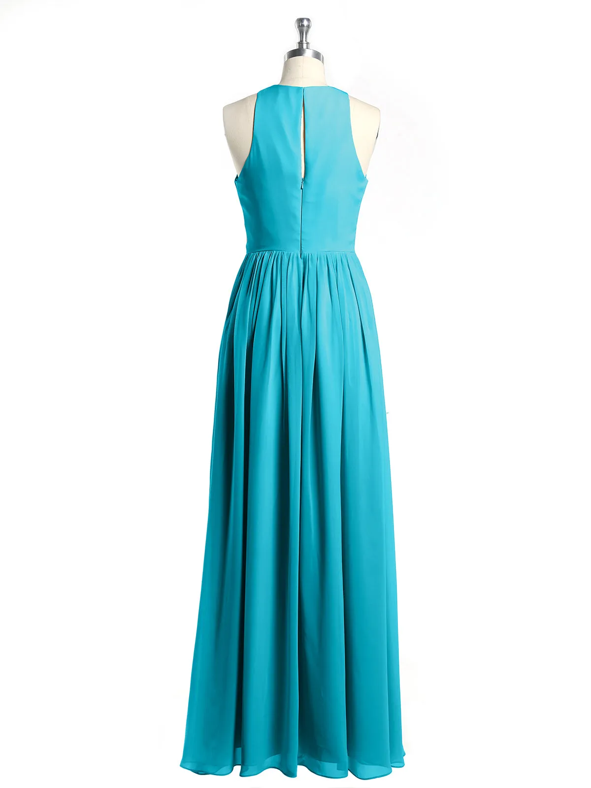 Halter Chiffon Simple Dress with Slit Jade