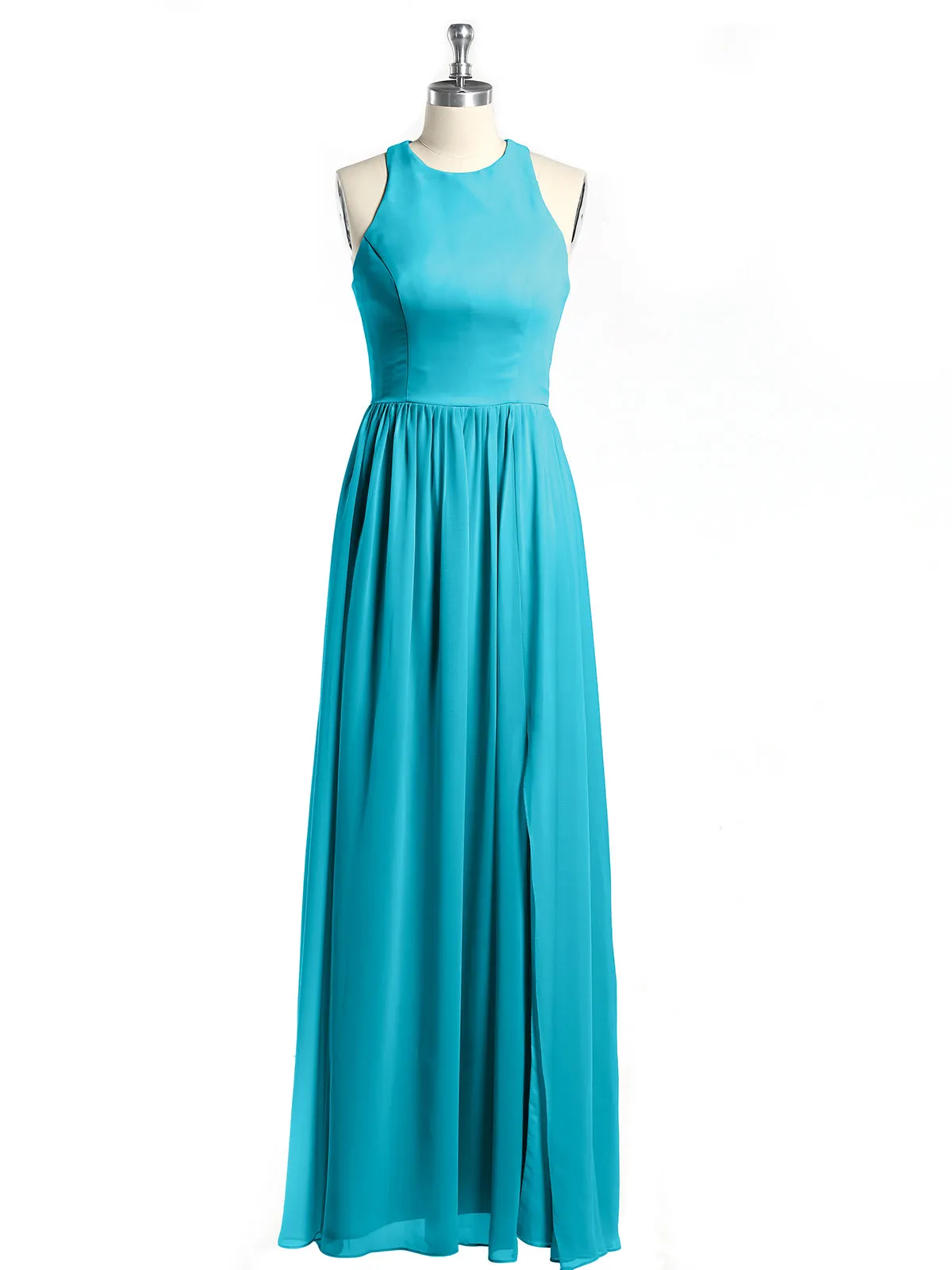 Halter Chiffon Simple Dress with Slit Jade
