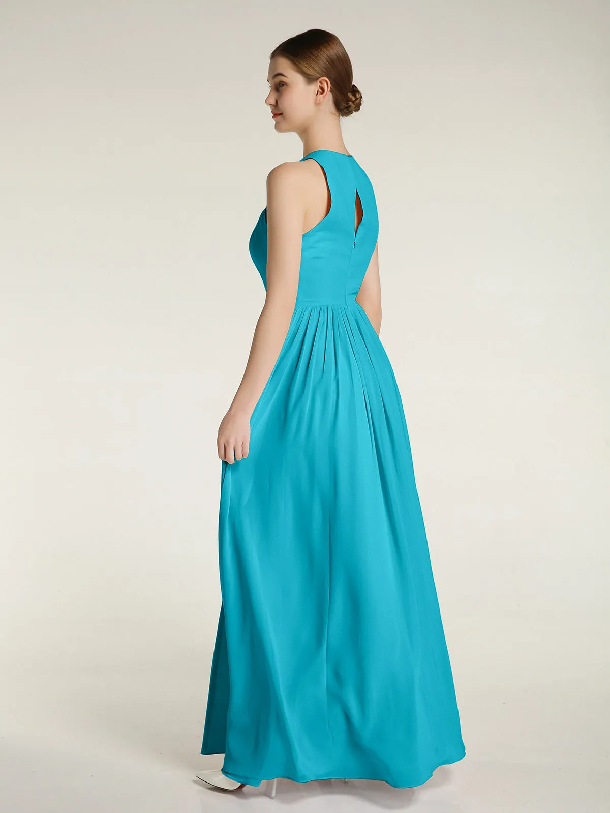 Halter Chiffon Simple Dress with Slit Jade