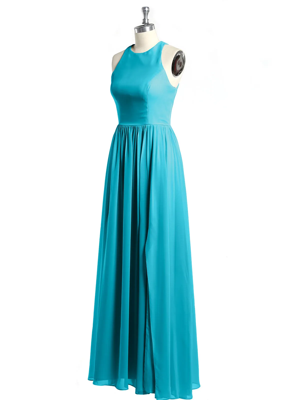 Halter Chiffon Simple Dress with Slit Jade