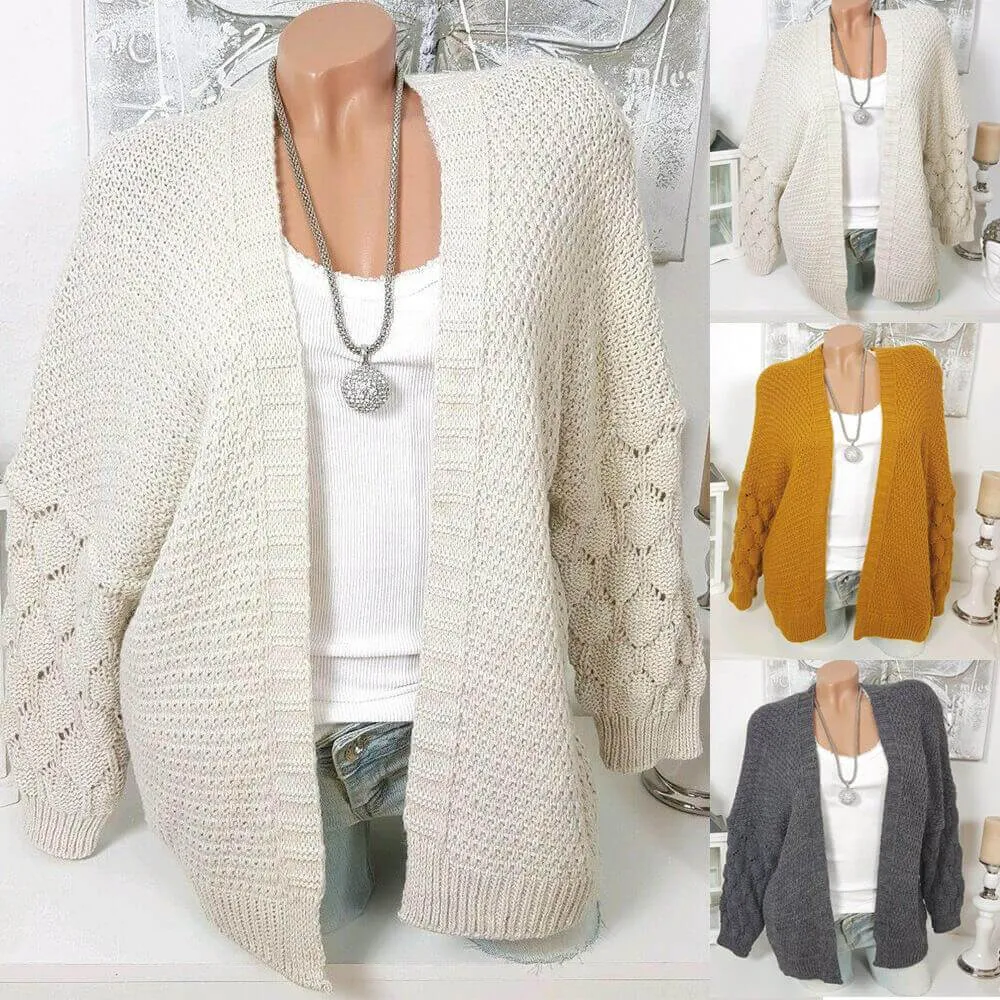 Hollow Out Crochet Pure Color Knit Cardigan