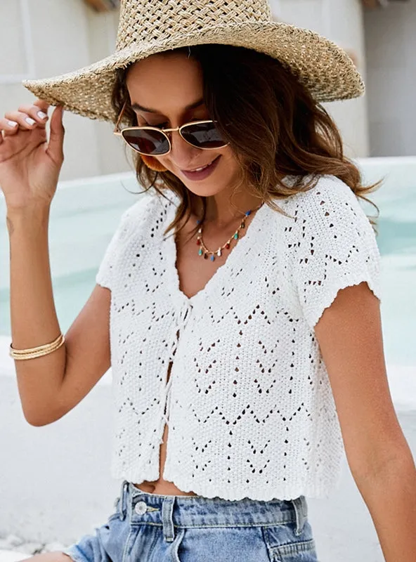 Hollow Short Knitted Cardigan Short Sleeve Top