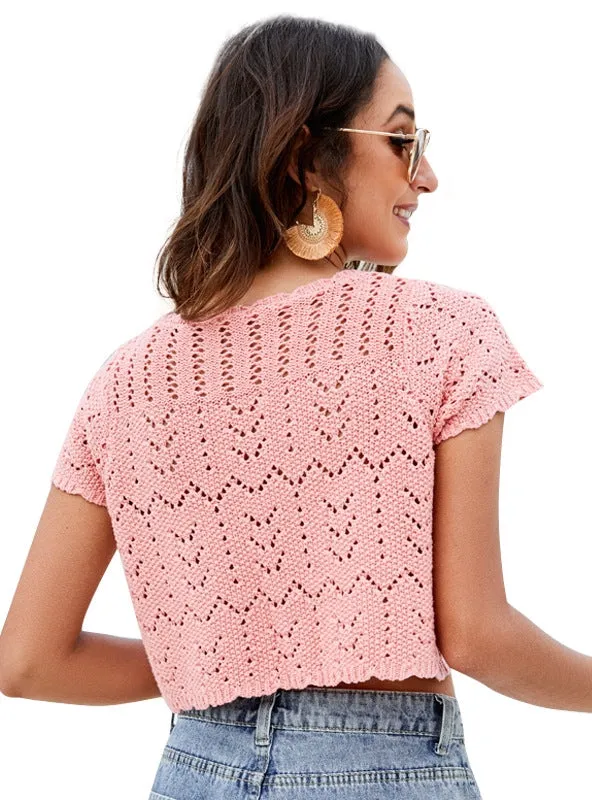 Hollow Short Knitted Cardigan Short Sleeve Top