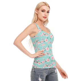 Japanese Pink Flowers Blue Racerback Tank Top | 190GSM Cotton up to 3XL (FWS)