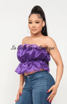 Lala Linning Elastic Shirring Tulle Tube Top-Purple