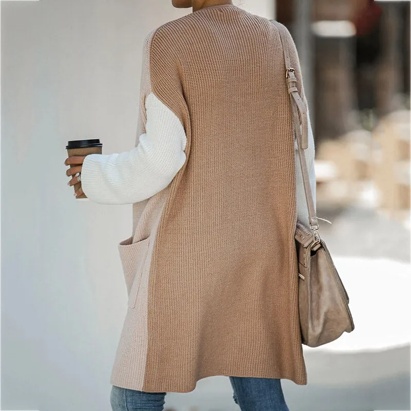 Loose Colorblock Patchwork Knit Cardigan Coat