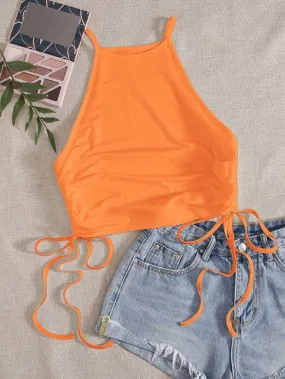 Neon Orange Knot Side Solid Cami Top