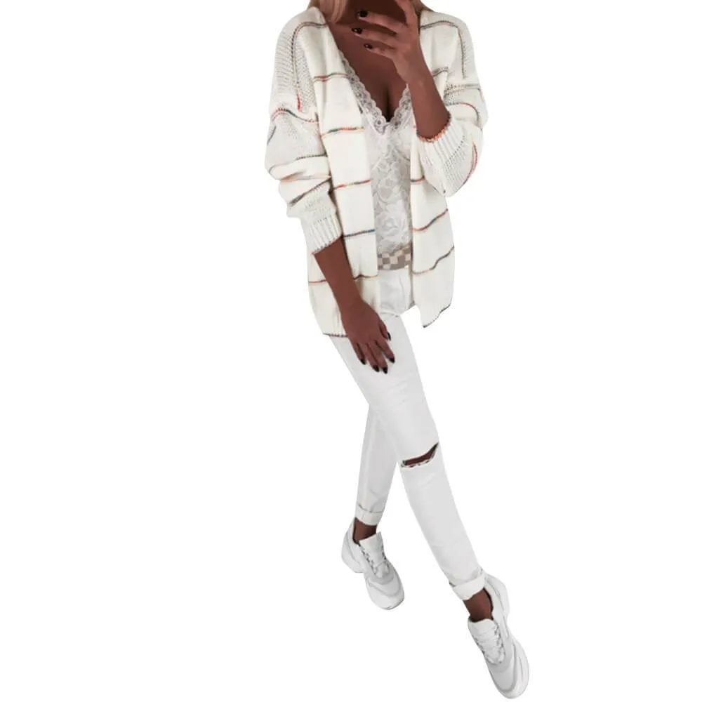 Open Front Patchwork Knit Cardigan Sweater