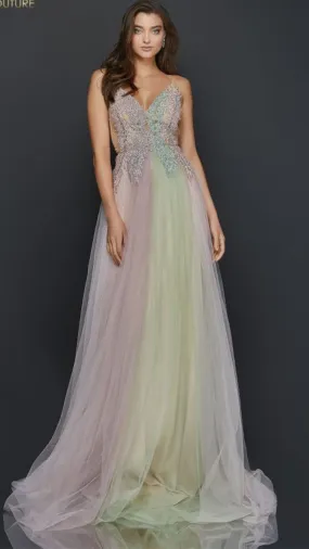 Pearl Beaded Long Prom Gown