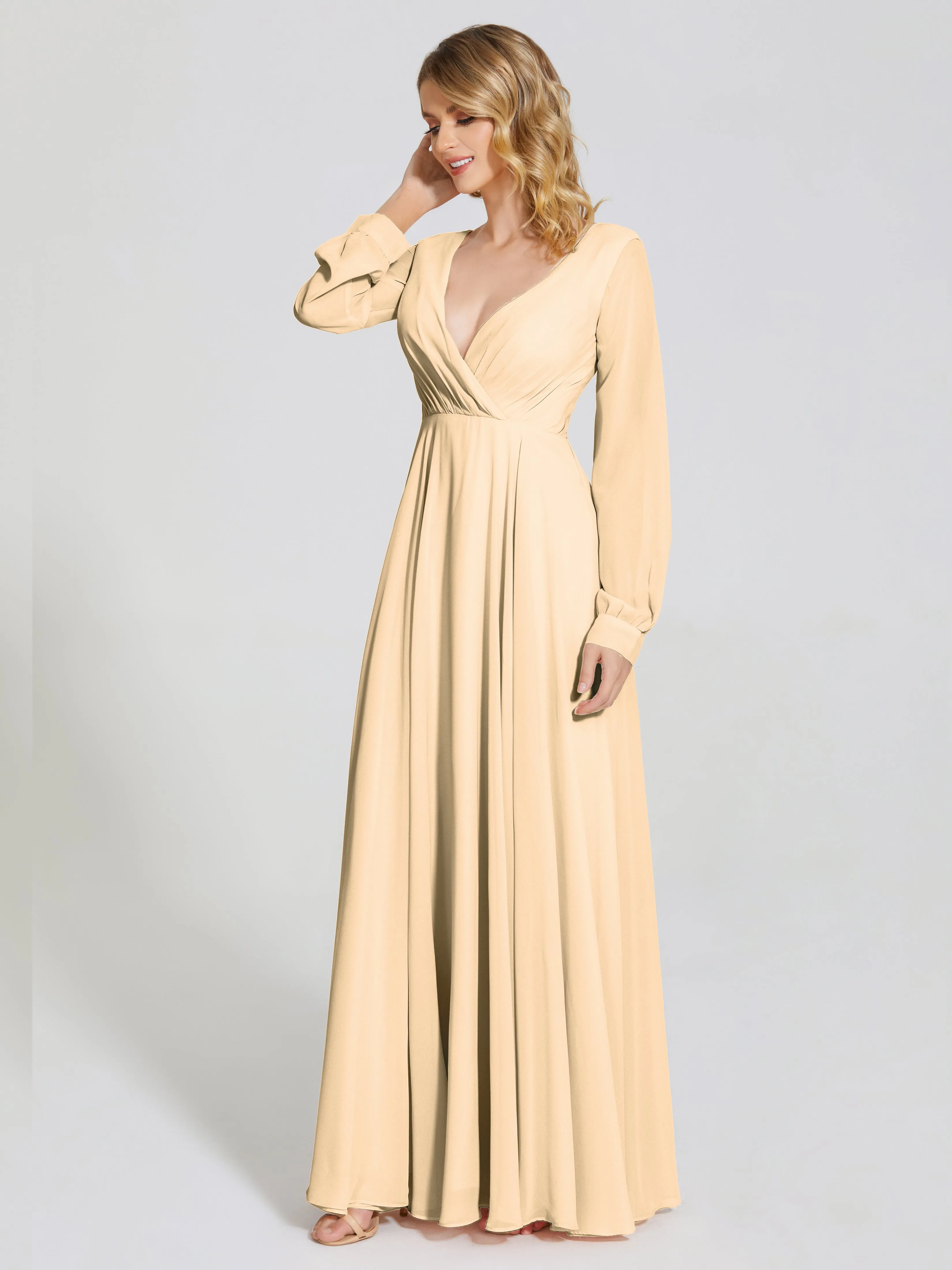 Raegan Simple Long Sleeves Chiffon Bridesmaid Dresses