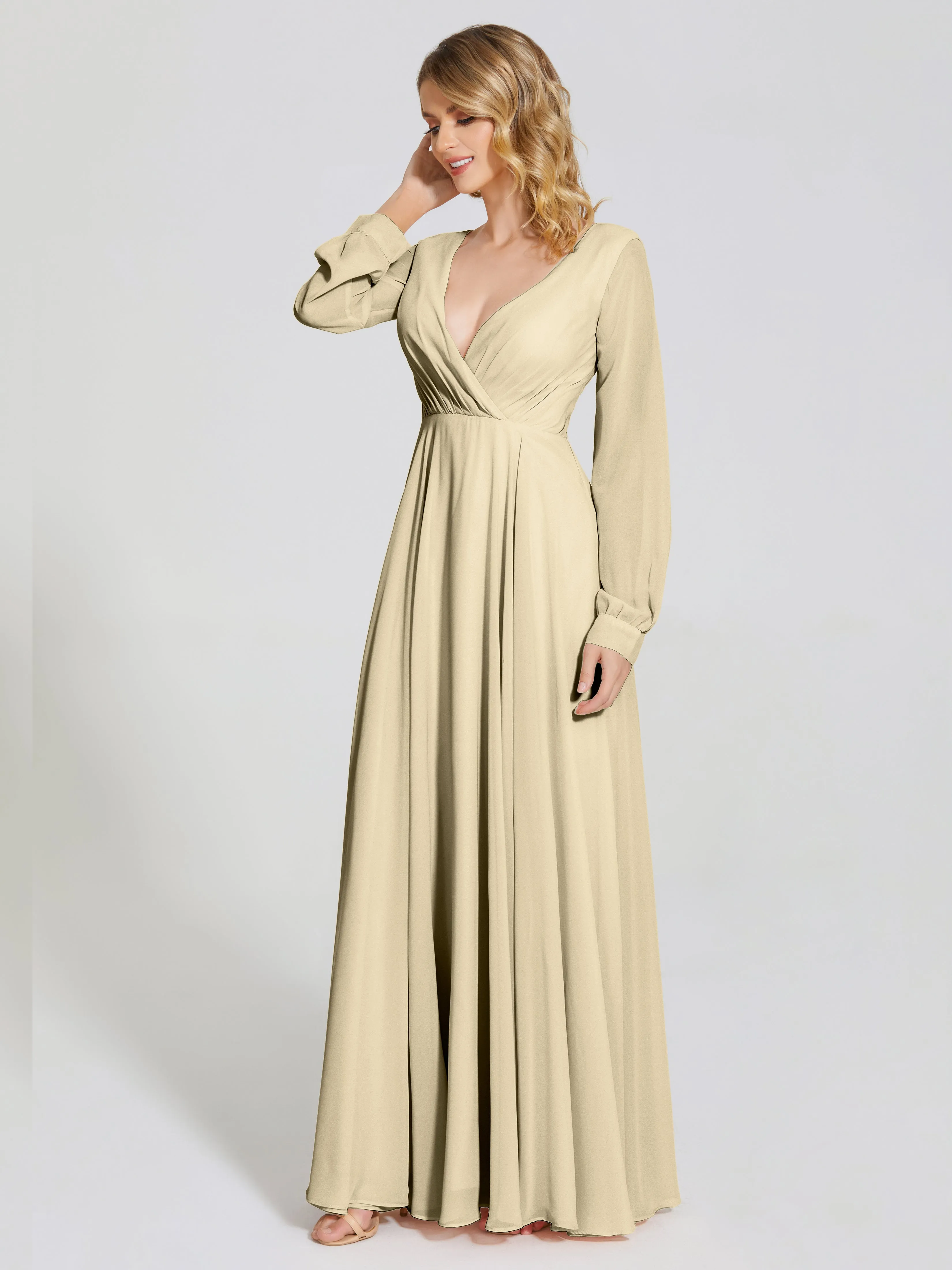 Raegan Simple Long Sleeves Chiffon Bridesmaid Dresses
