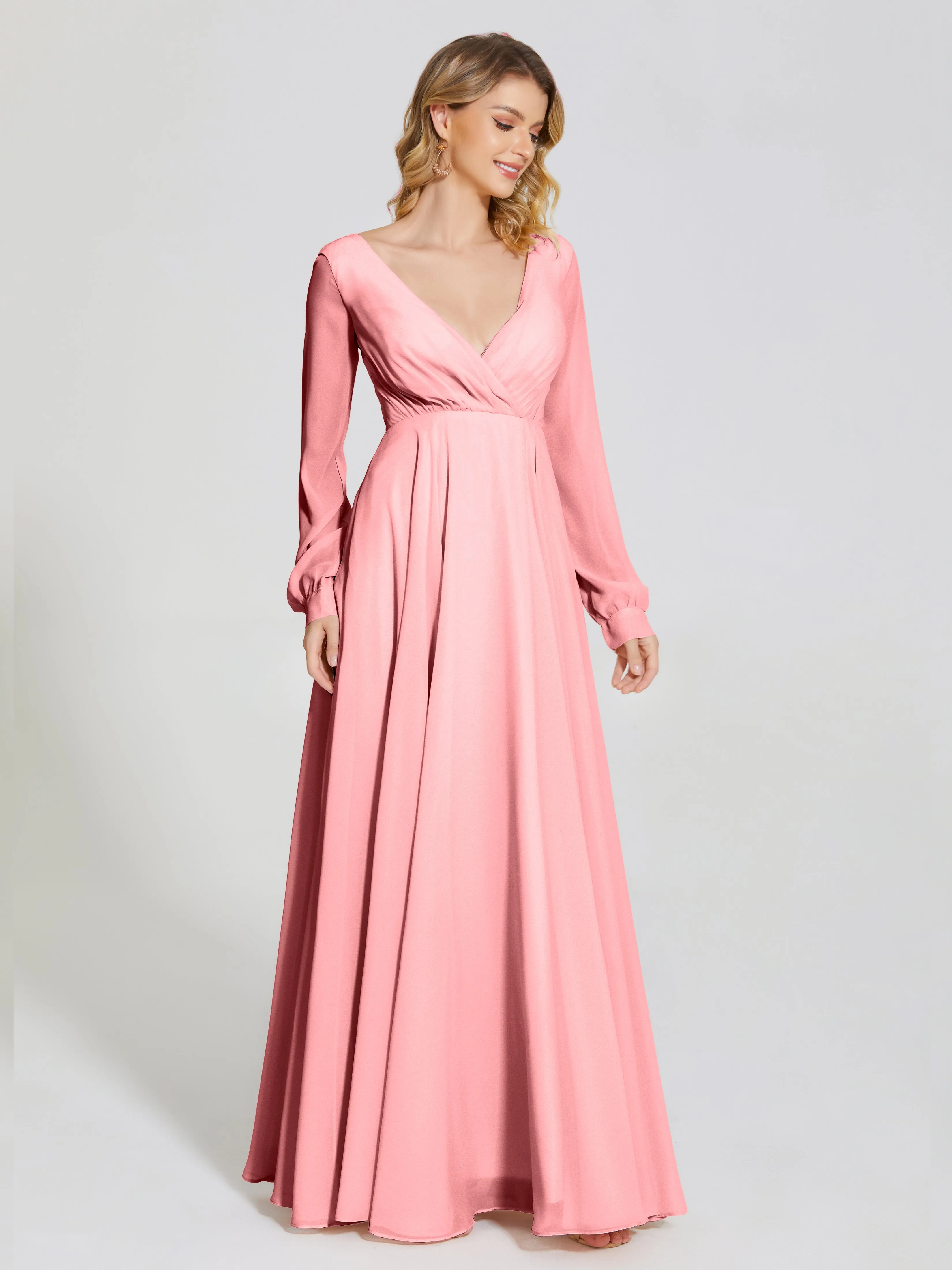 Raegan Simple Long Sleeves Chiffon Bridesmaid Dresses
