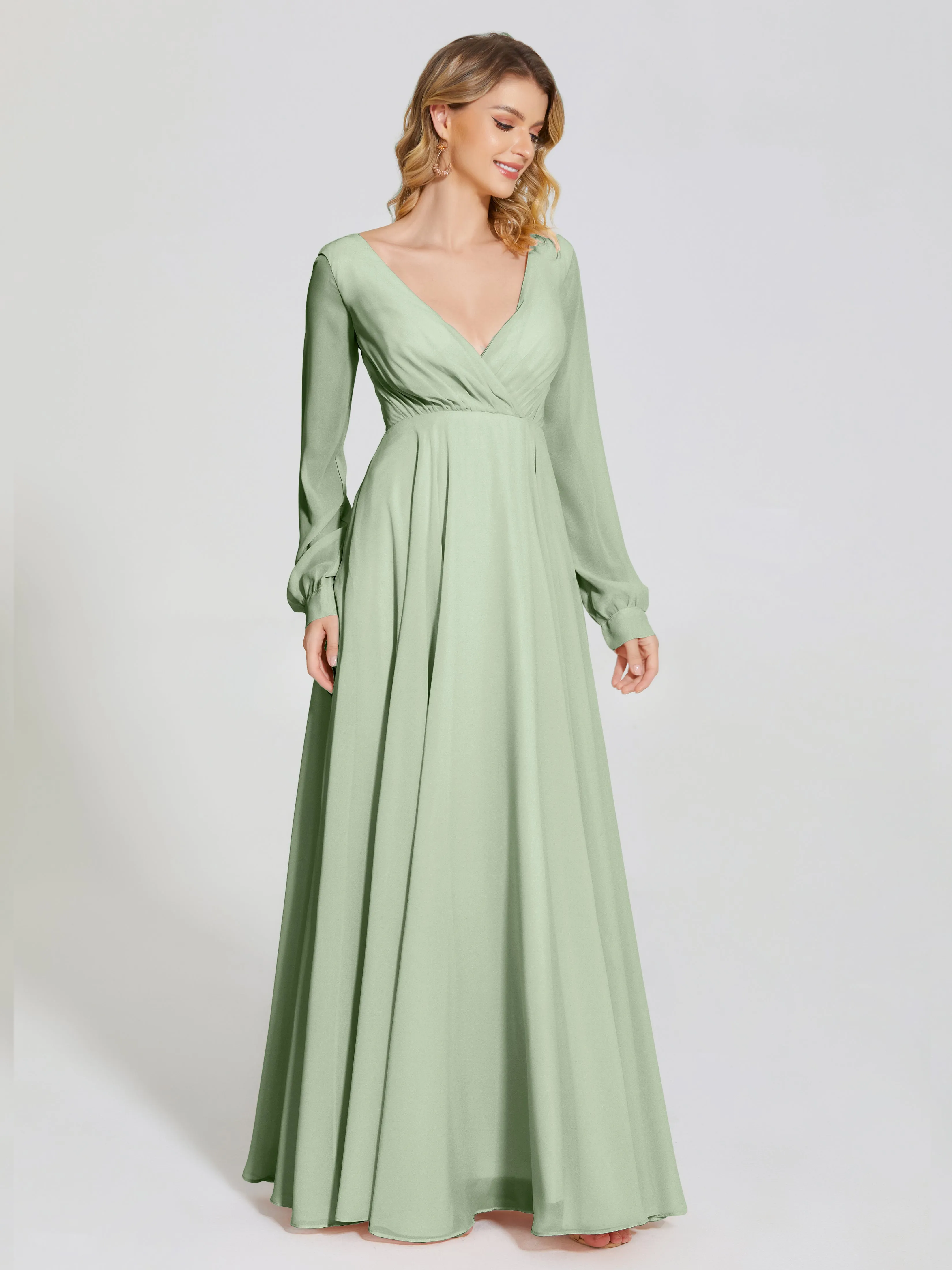 Raegan Simple Long Sleeves Chiffon Bridesmaid Dresses