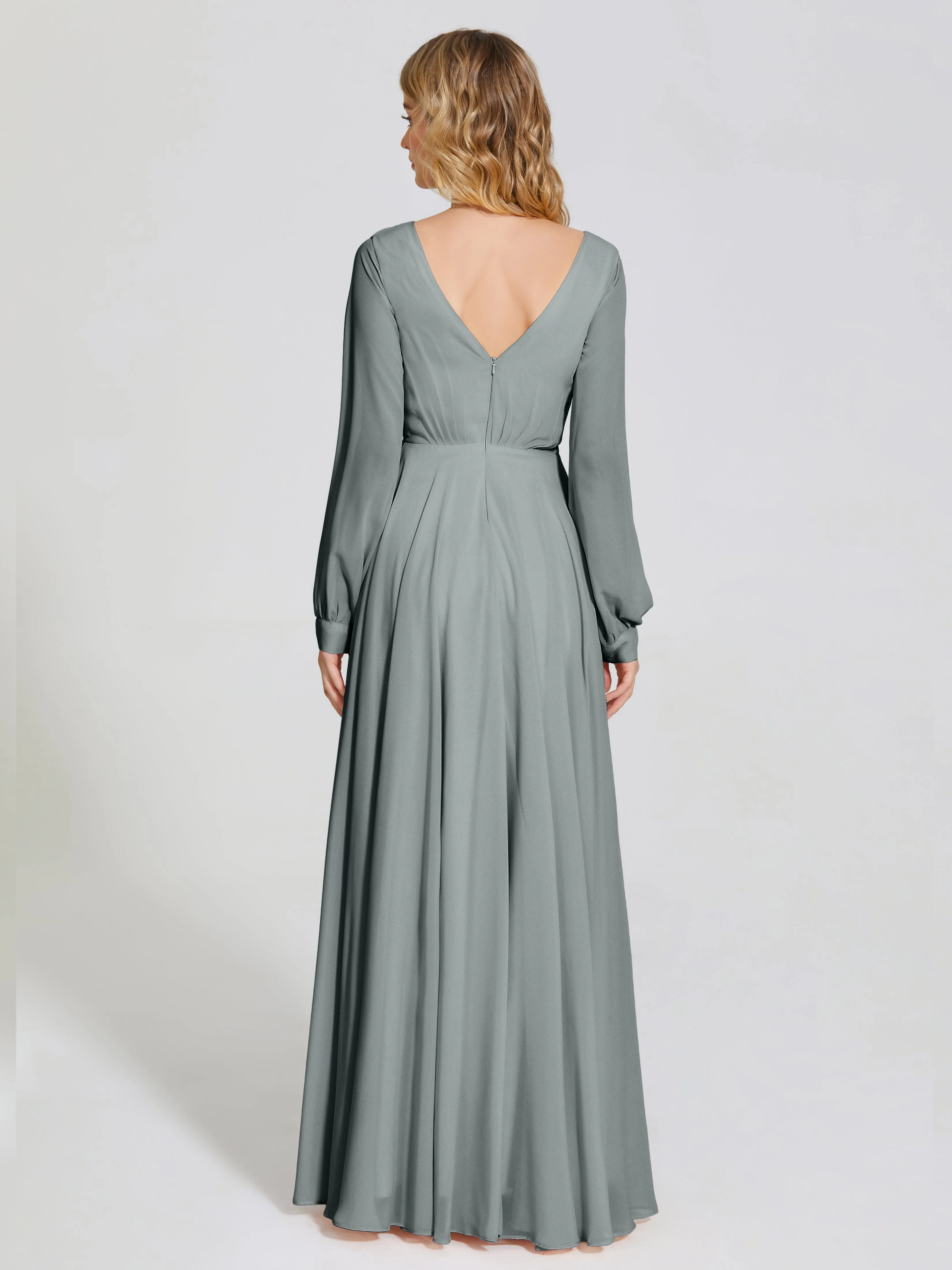 Raegan Simple Long Sleeves Chiffon Bridesmaid Dresses