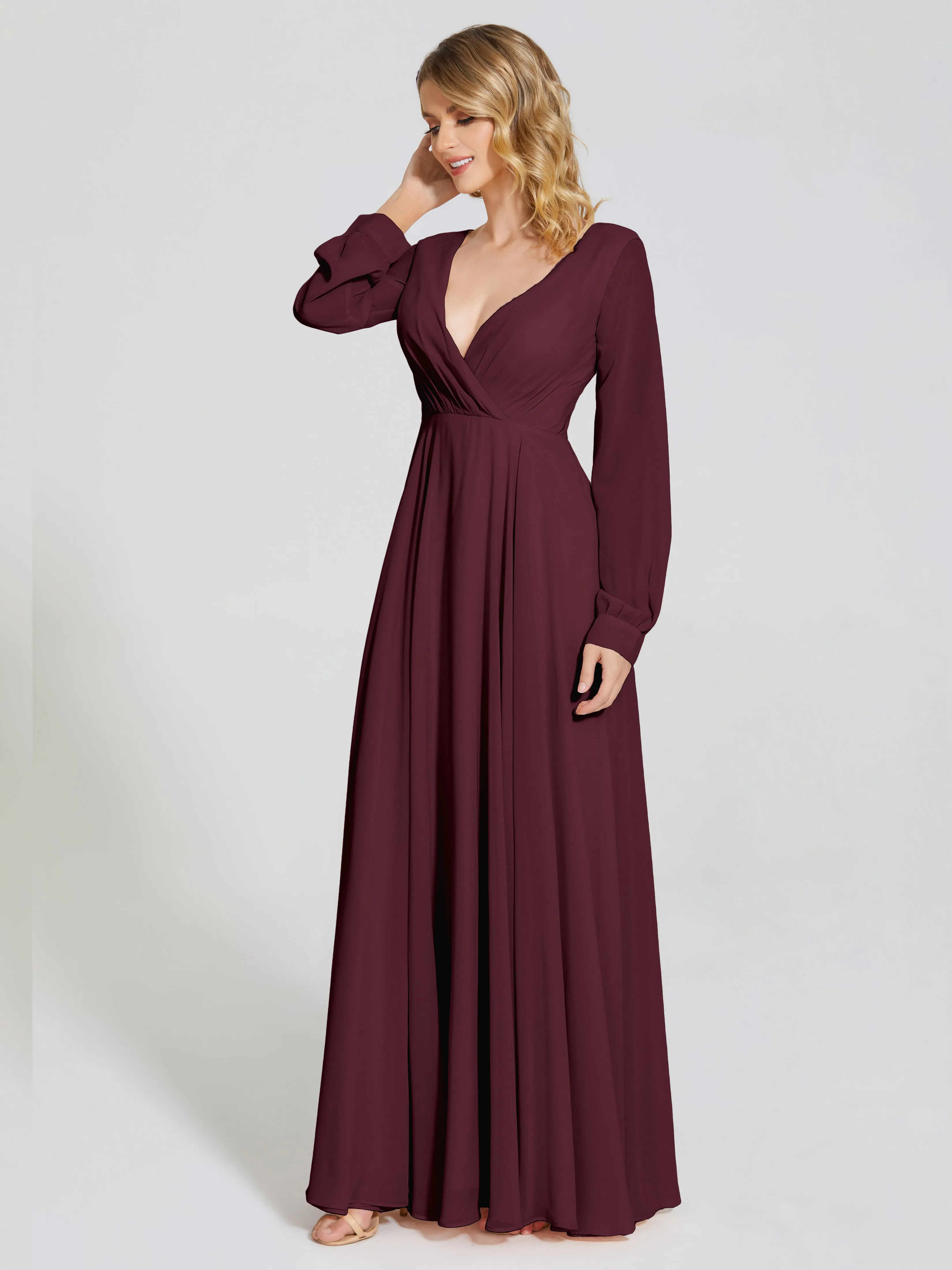 Raegan Simple Long Sleeves Chiffon Bridesmaid Dresses