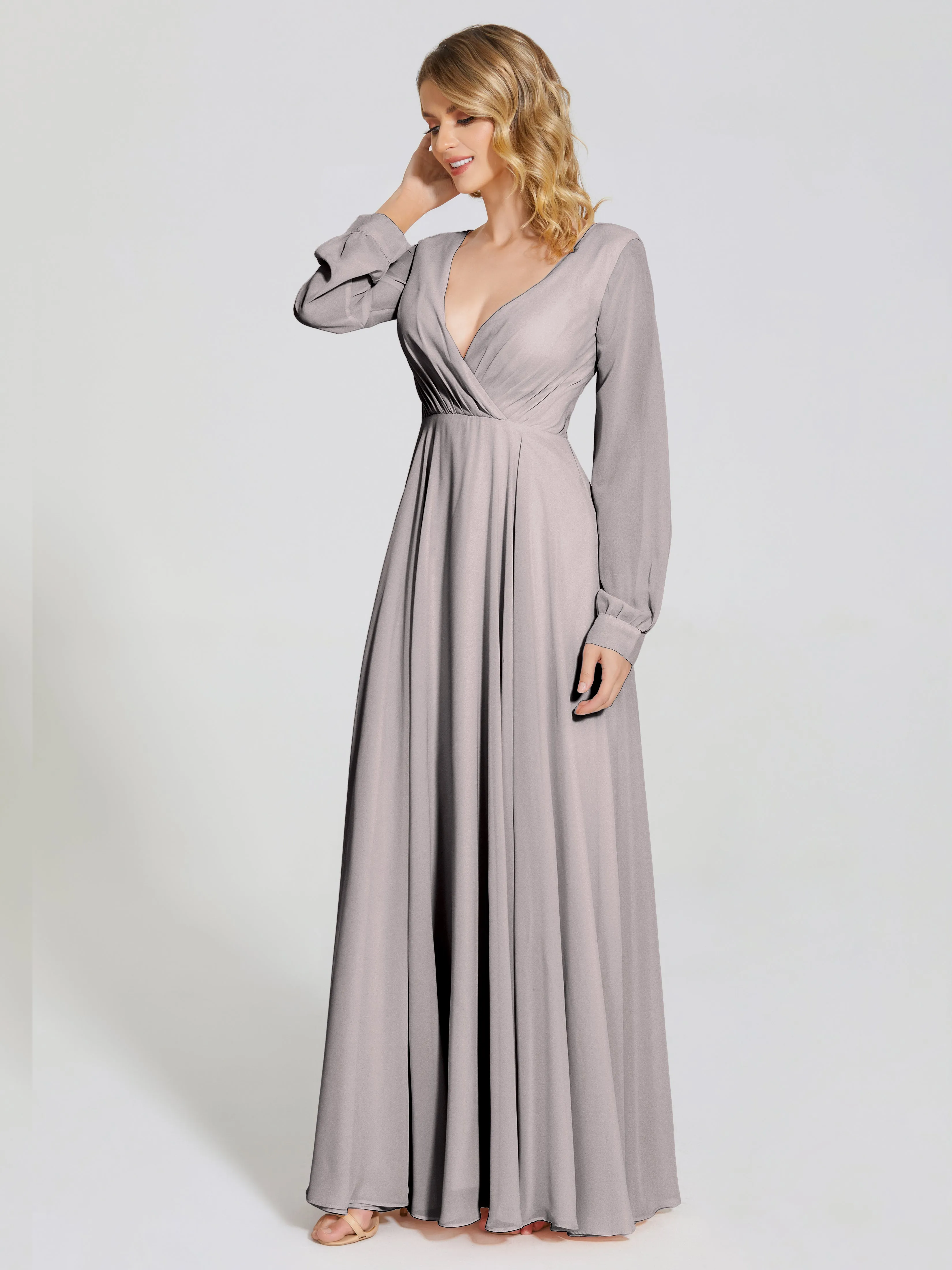 Raegan Simple Long Sleeves Chiffon Bridesmaid Dresses