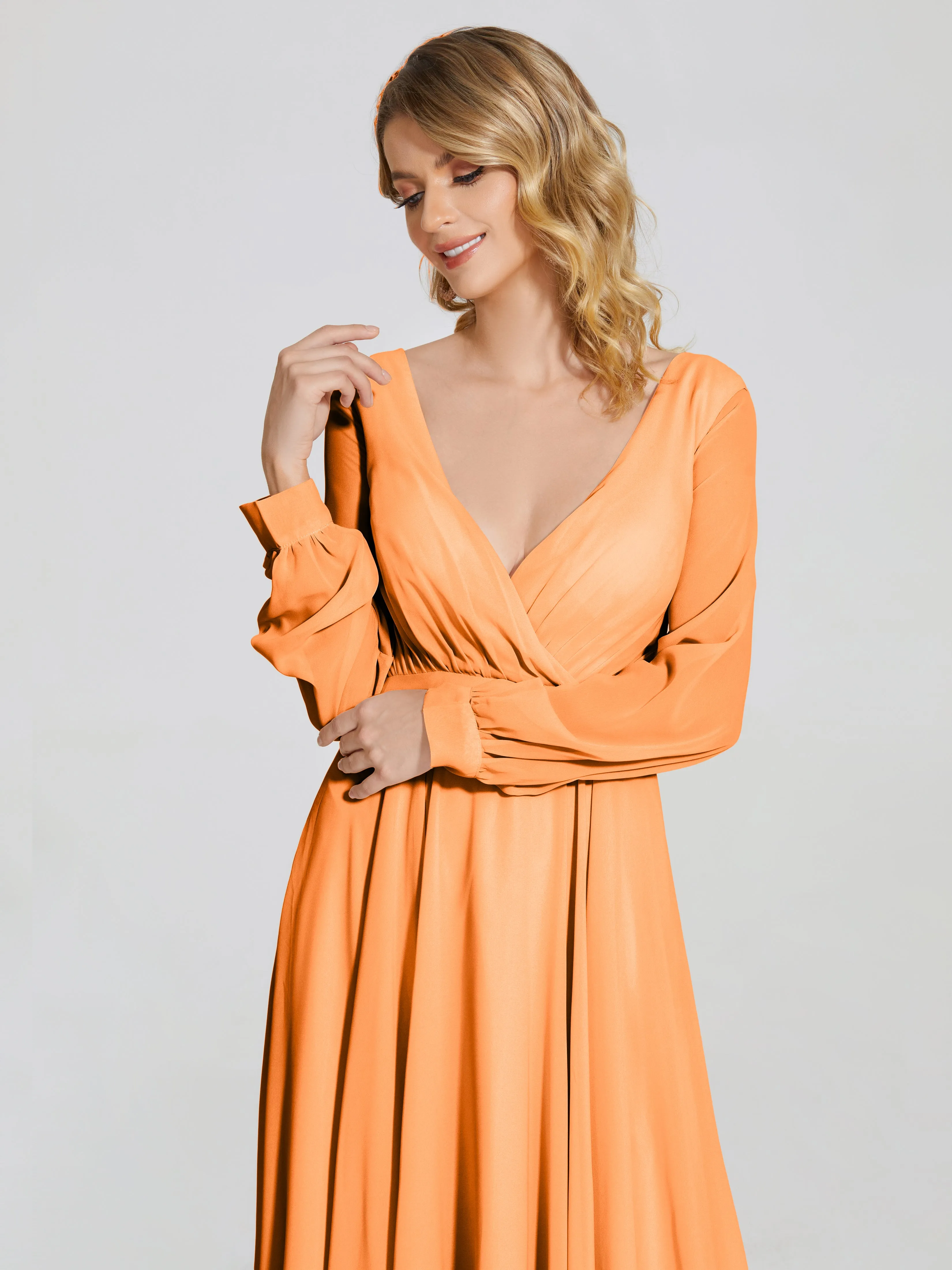 Raegan Simple Long Sleeves Chiffon Bridesmaid Dresses
