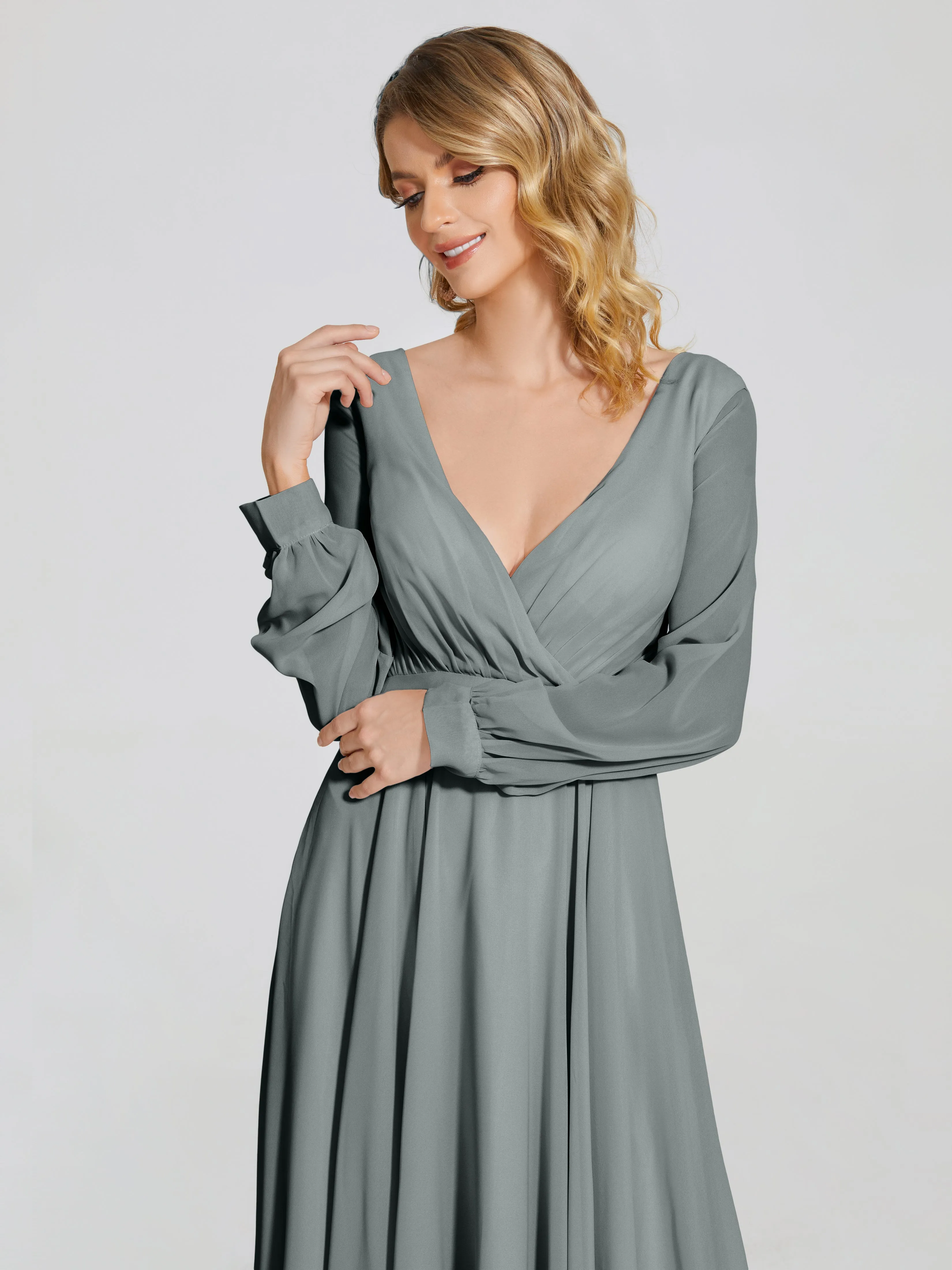Raegan Simple Long Sleeves Chiffon Bridesmaid Dresses