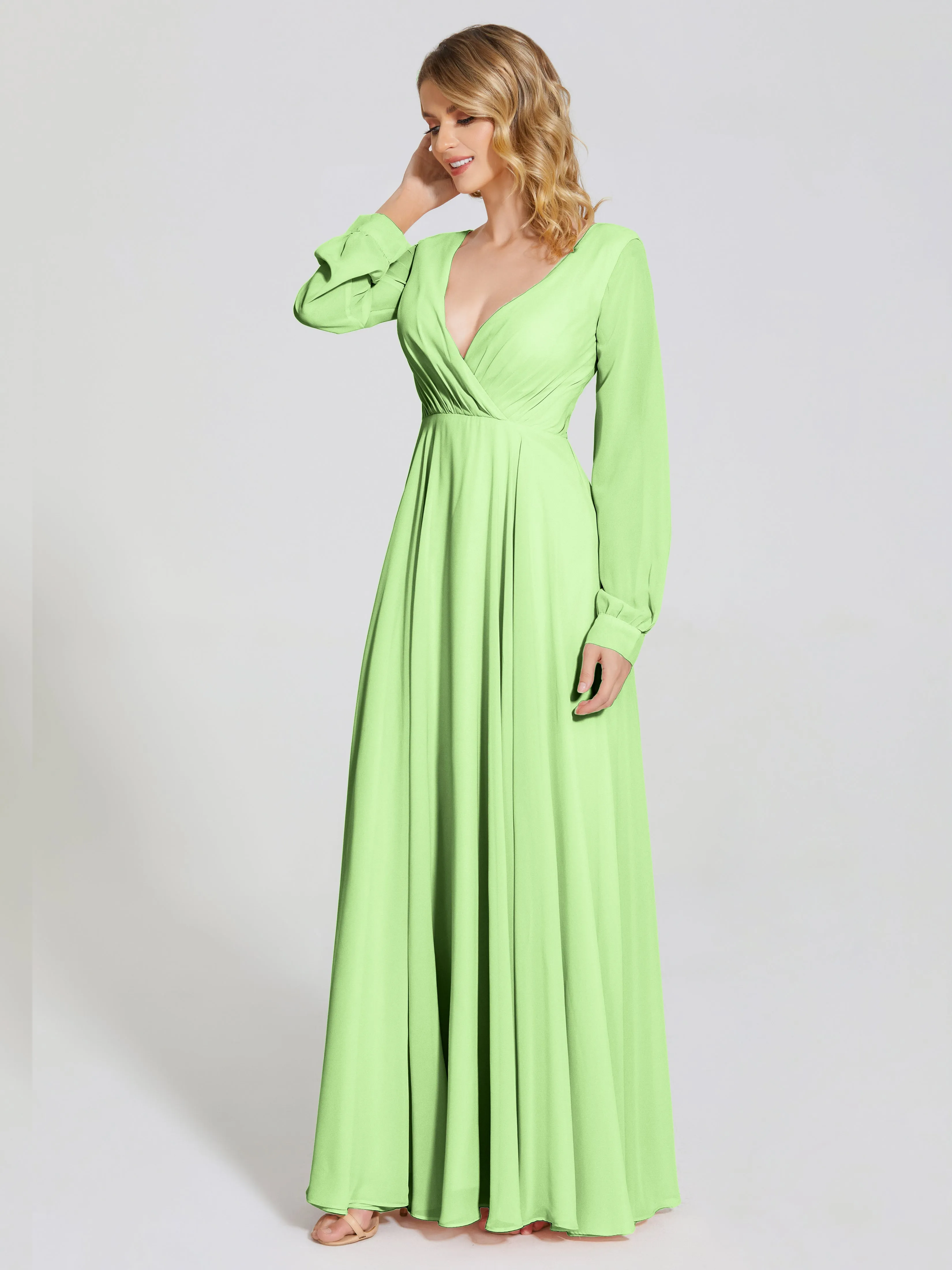 Raegan Simple Long Sleeves Chiffon Bridesmaid Dresses