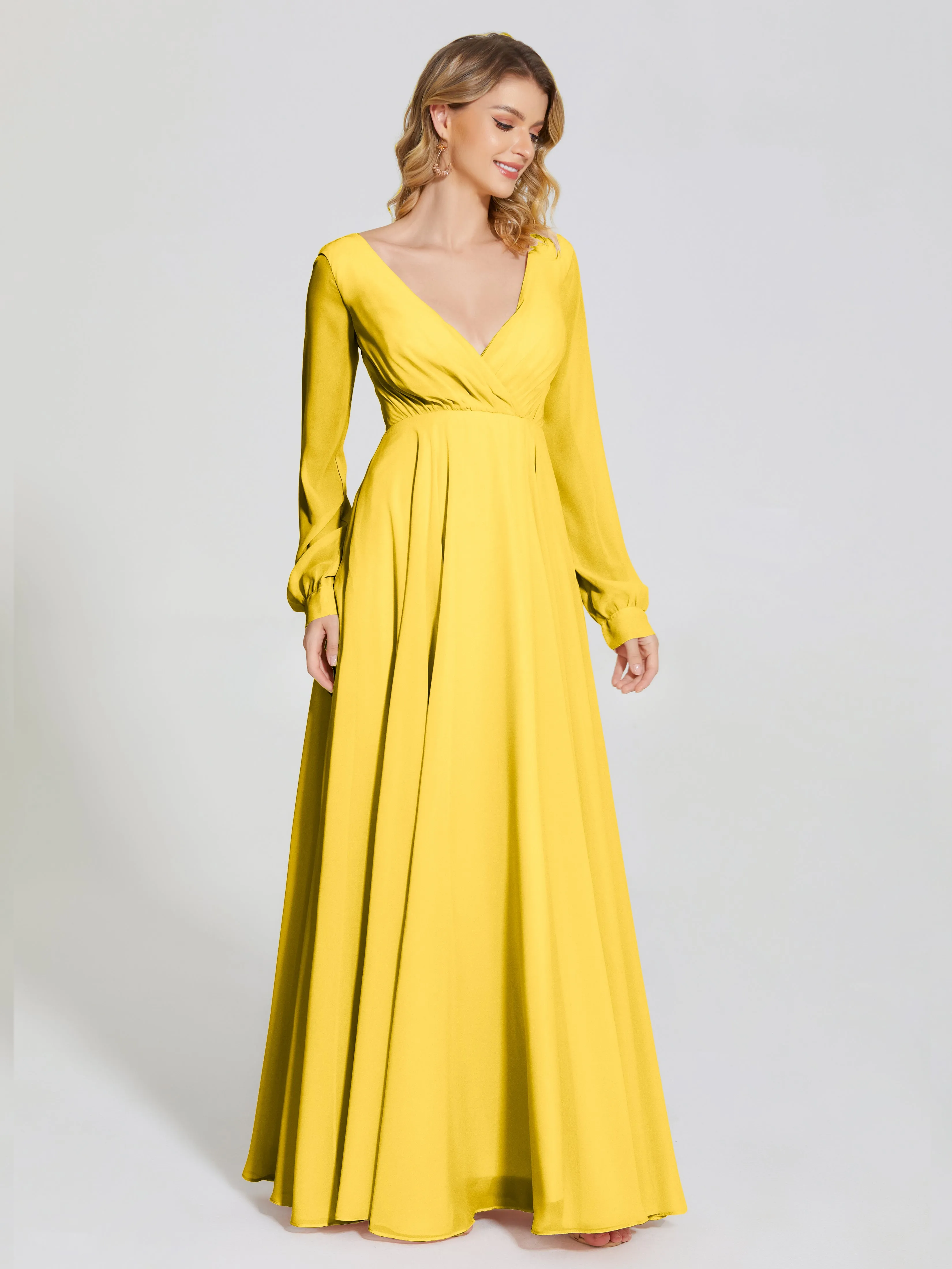 Raegan Simple Long Sleeves Chiffon Bridesmaid Dresses