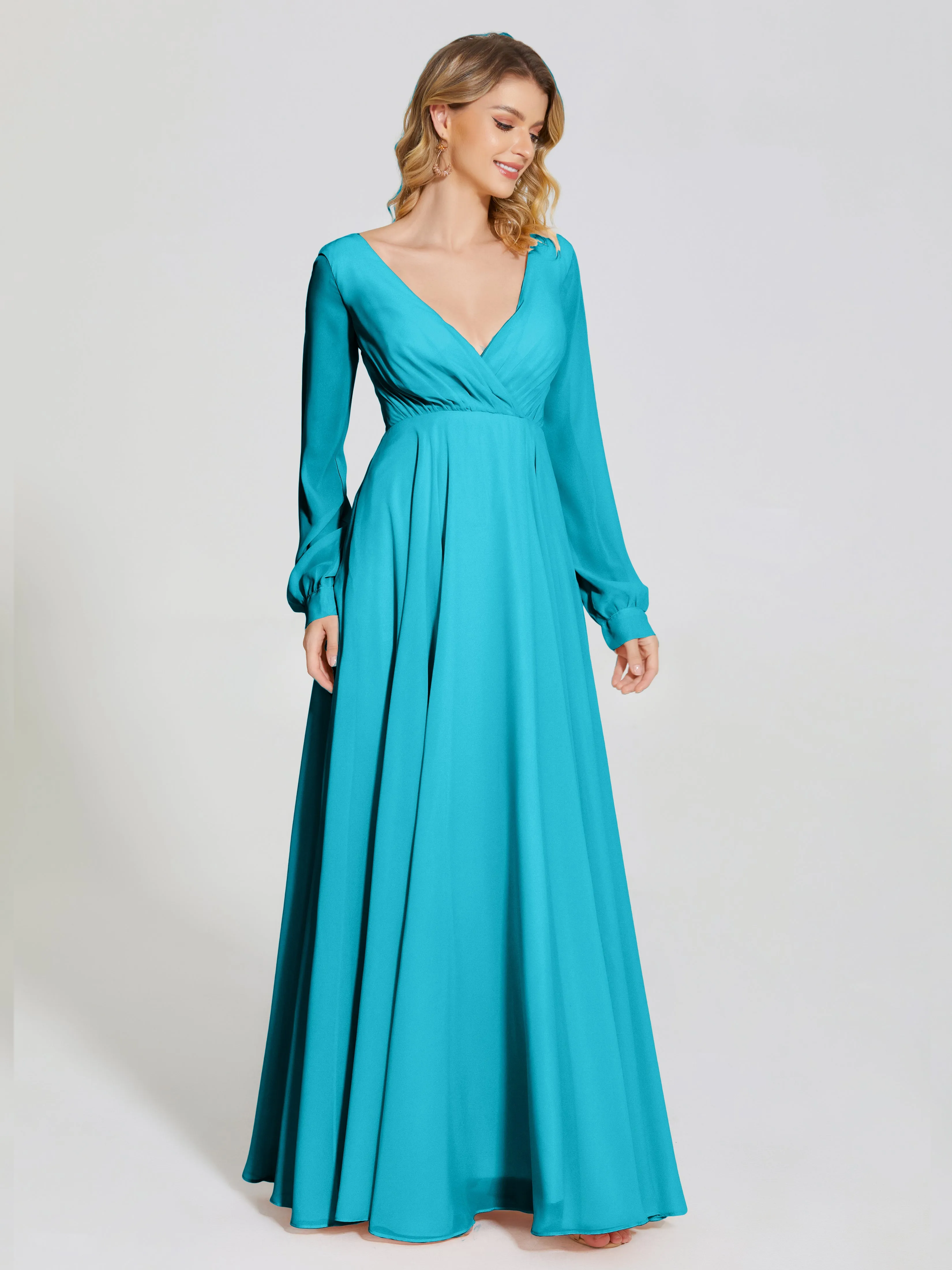 Raegan Simple Long Sleeves Chiffon Bridesmaid Dresses