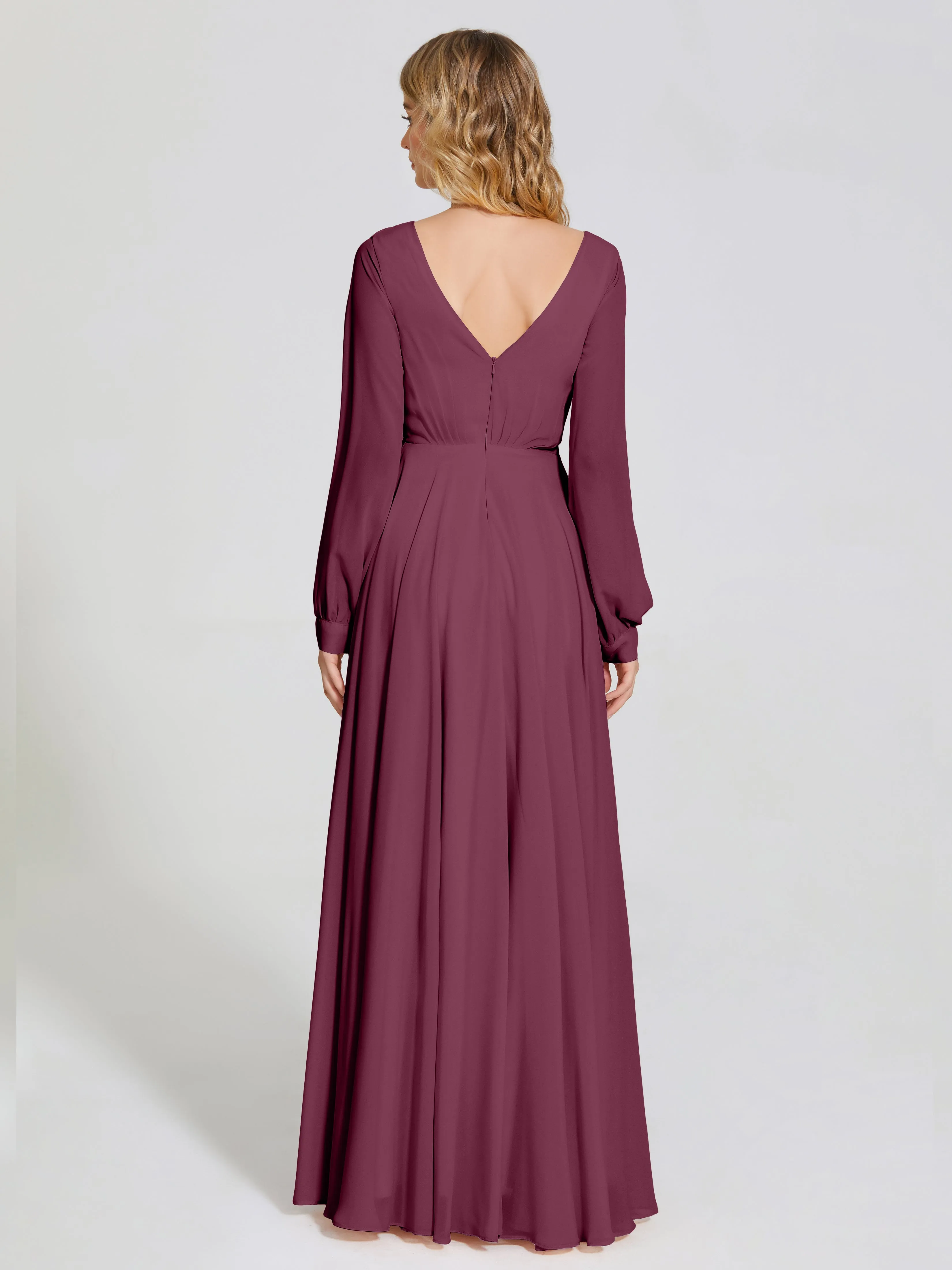 Raegan Simple Long Sleeves Chiffon Bridesmaid Dresses