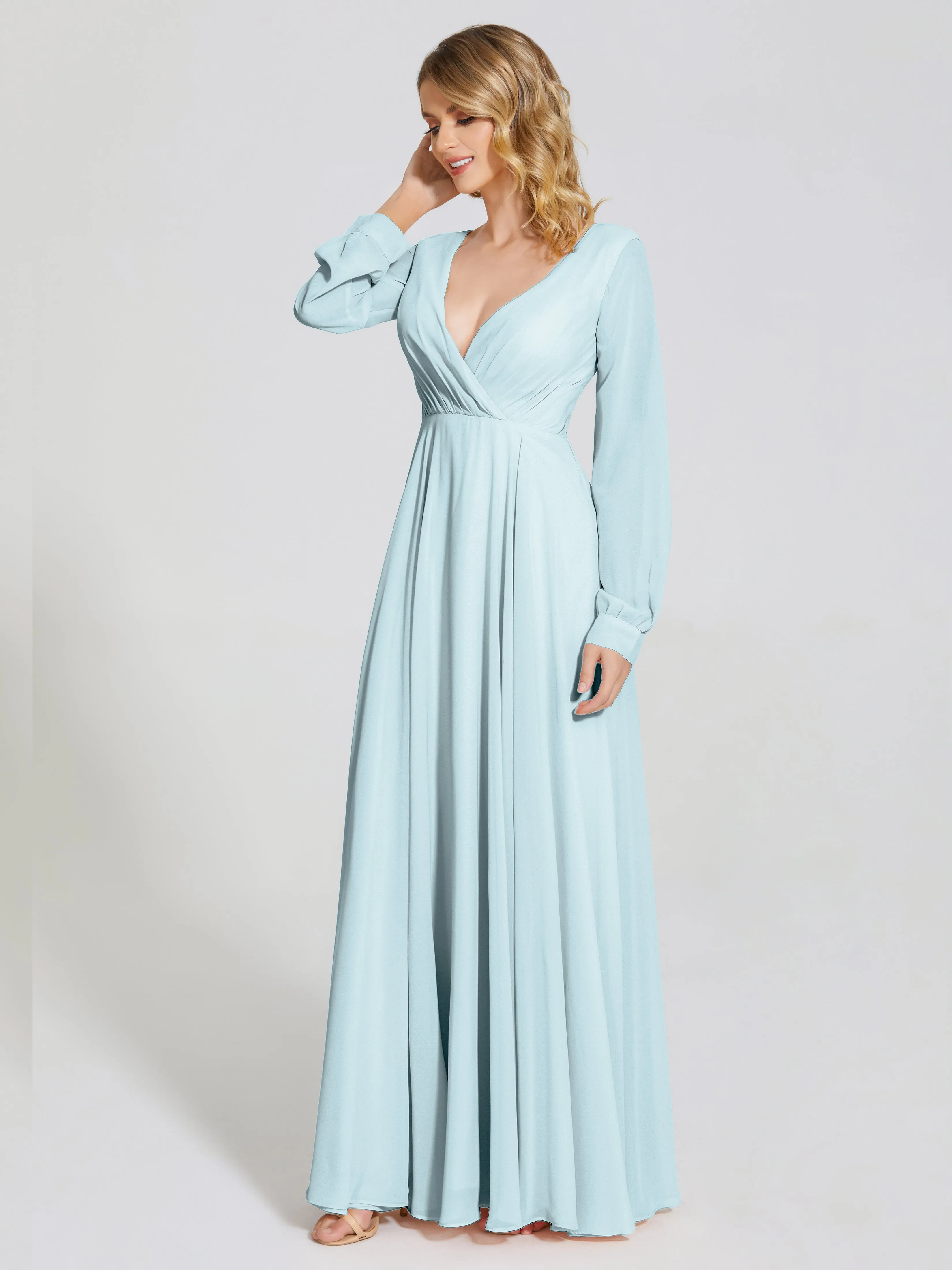 Raegan Simple Long Sleeves Chiffon Bridesmaid Dresses
