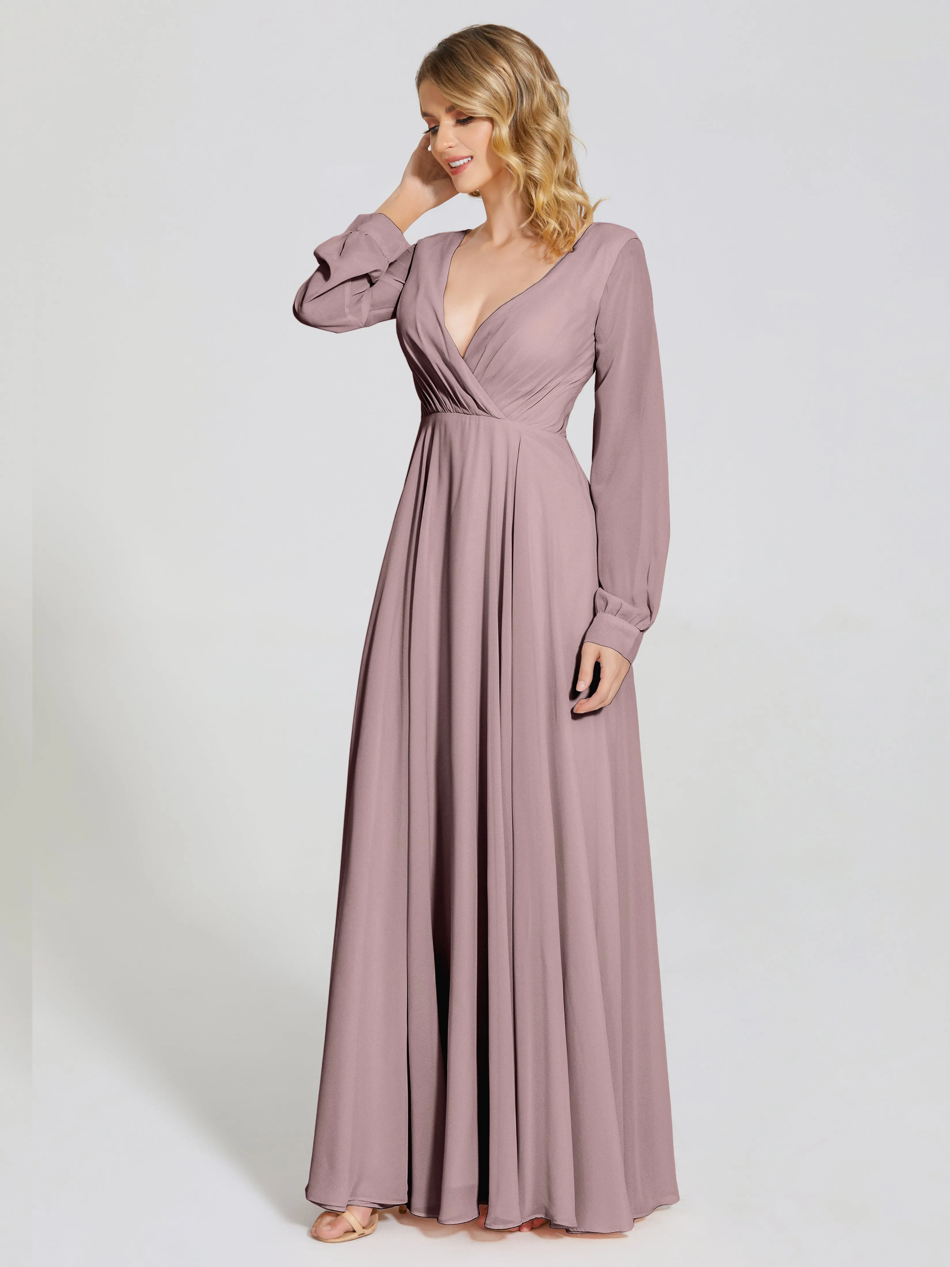Raegan Simple Long Sleeves Chiffon Bridesmaid Dresses