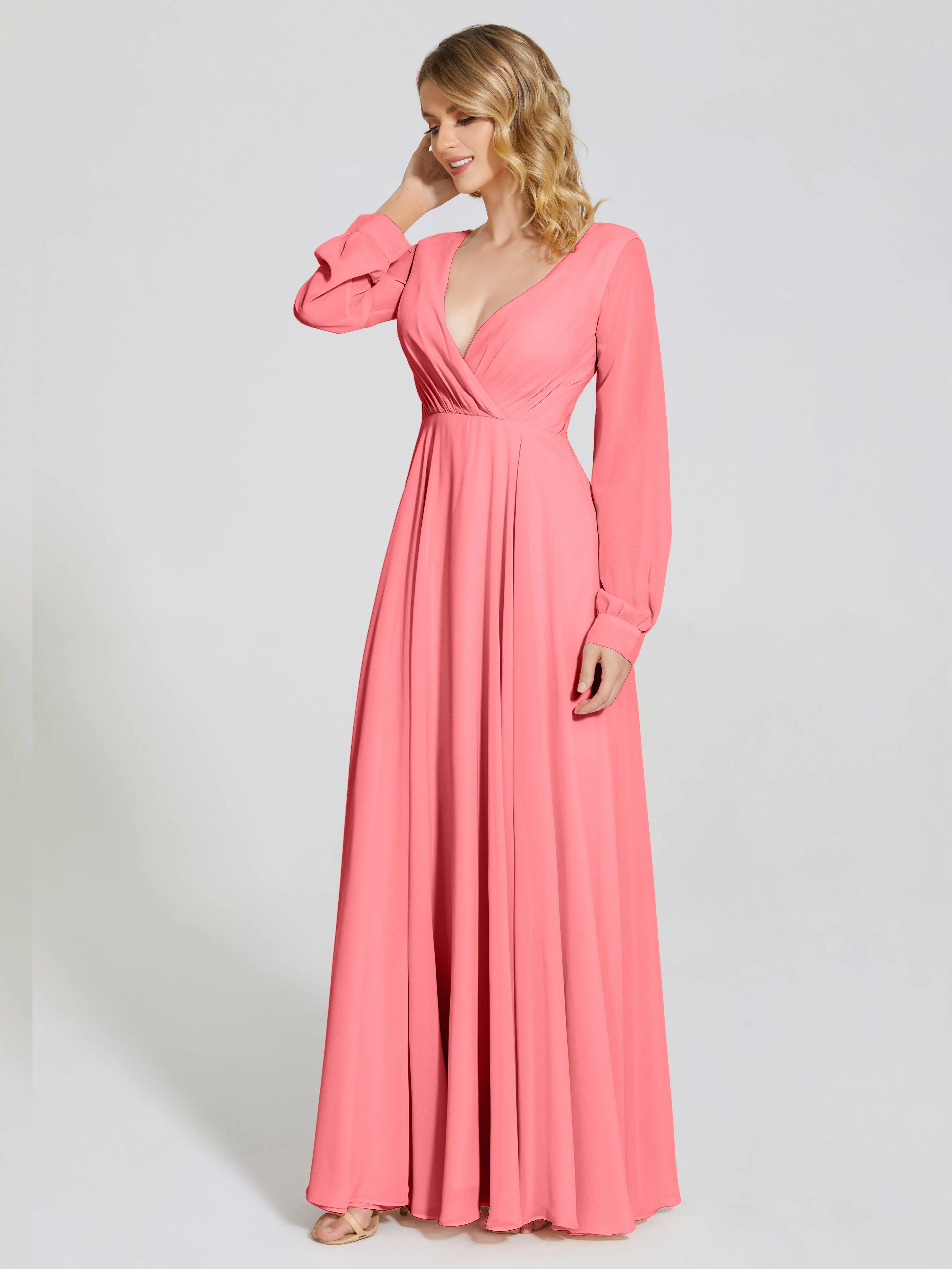 Raegan Simple Long Sleeves Chiffon Bridesmaid Dresses