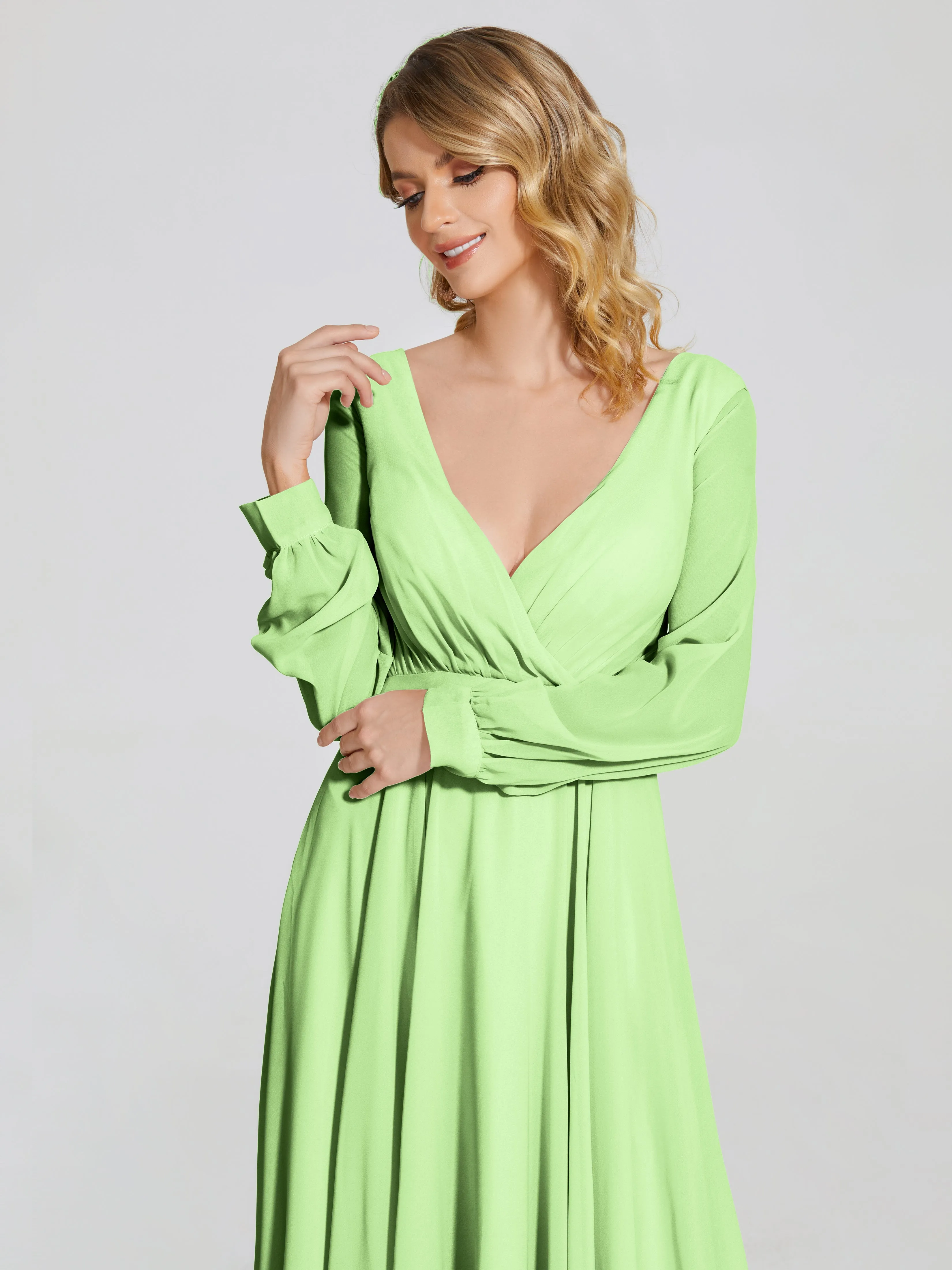 Raegan Simple Long Sleeves Chiffon Bridesmaid Dresses
