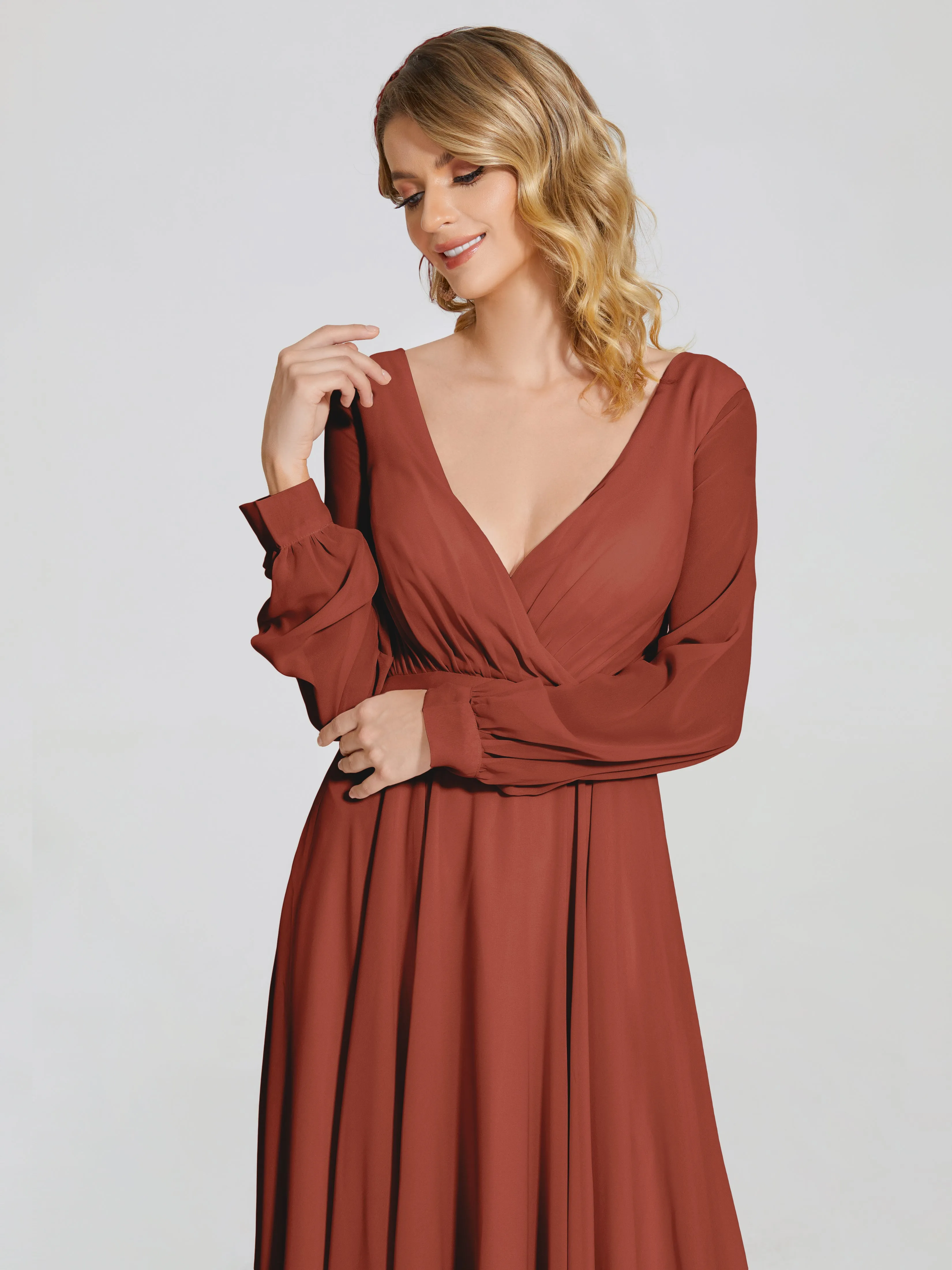 Raegan Simple Long Sleeves Chiffon Bridesmaid Dresses