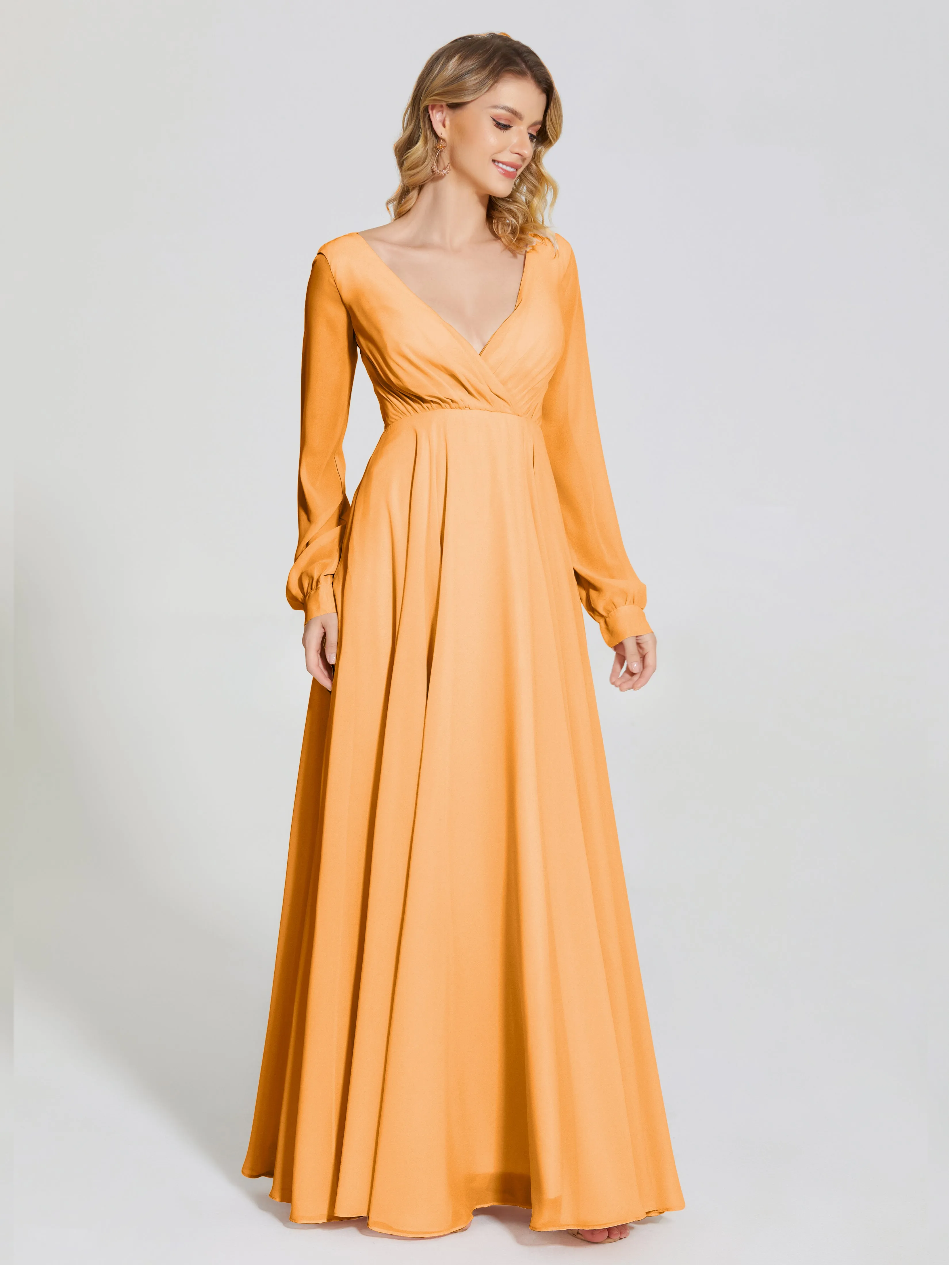 Raegan Simple Long Sleeves Chiffon Bridesmaid Dresses
