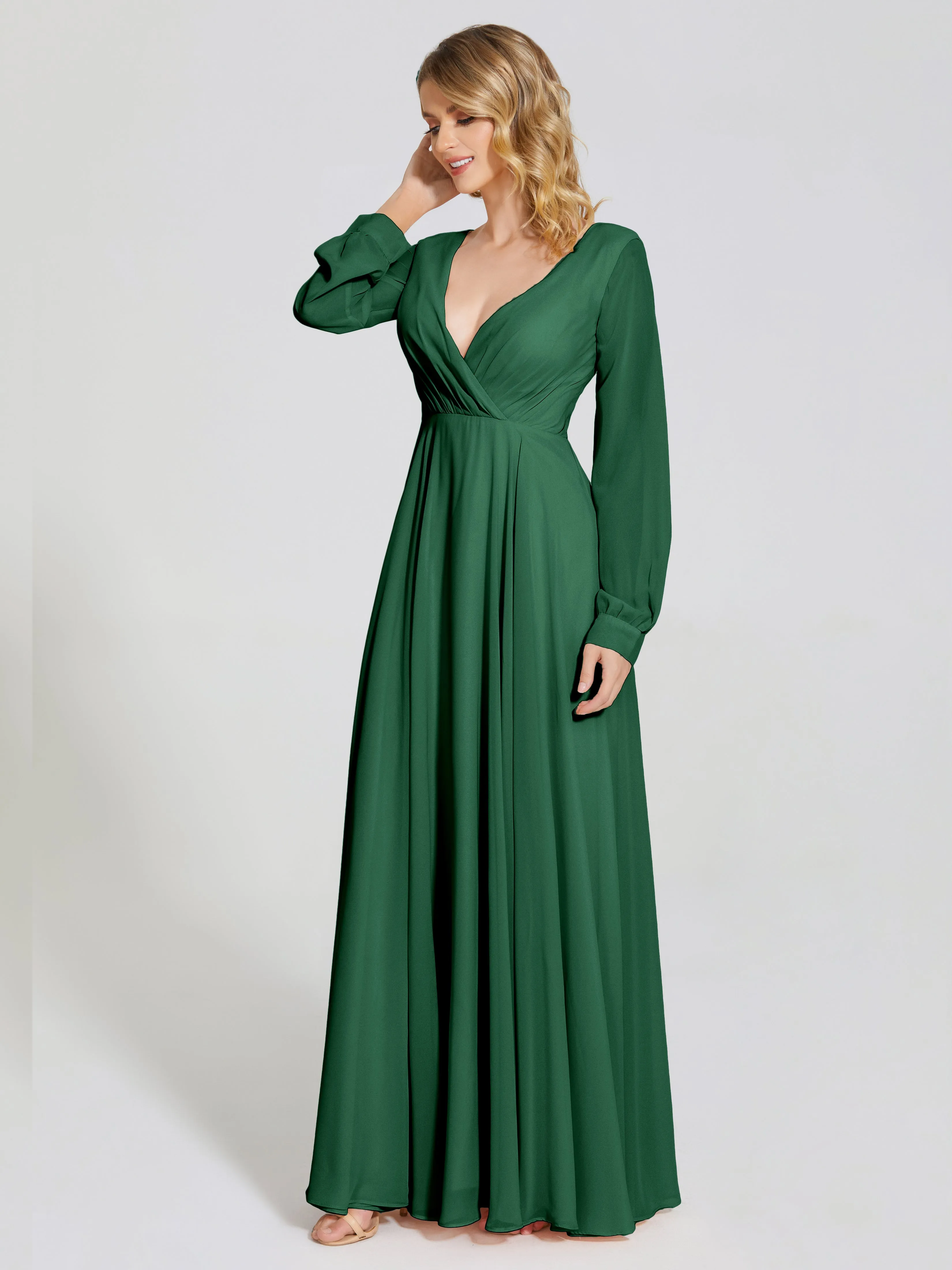 Raegan Simple Long Sleeves Chiffon Bridesmaid Dresses