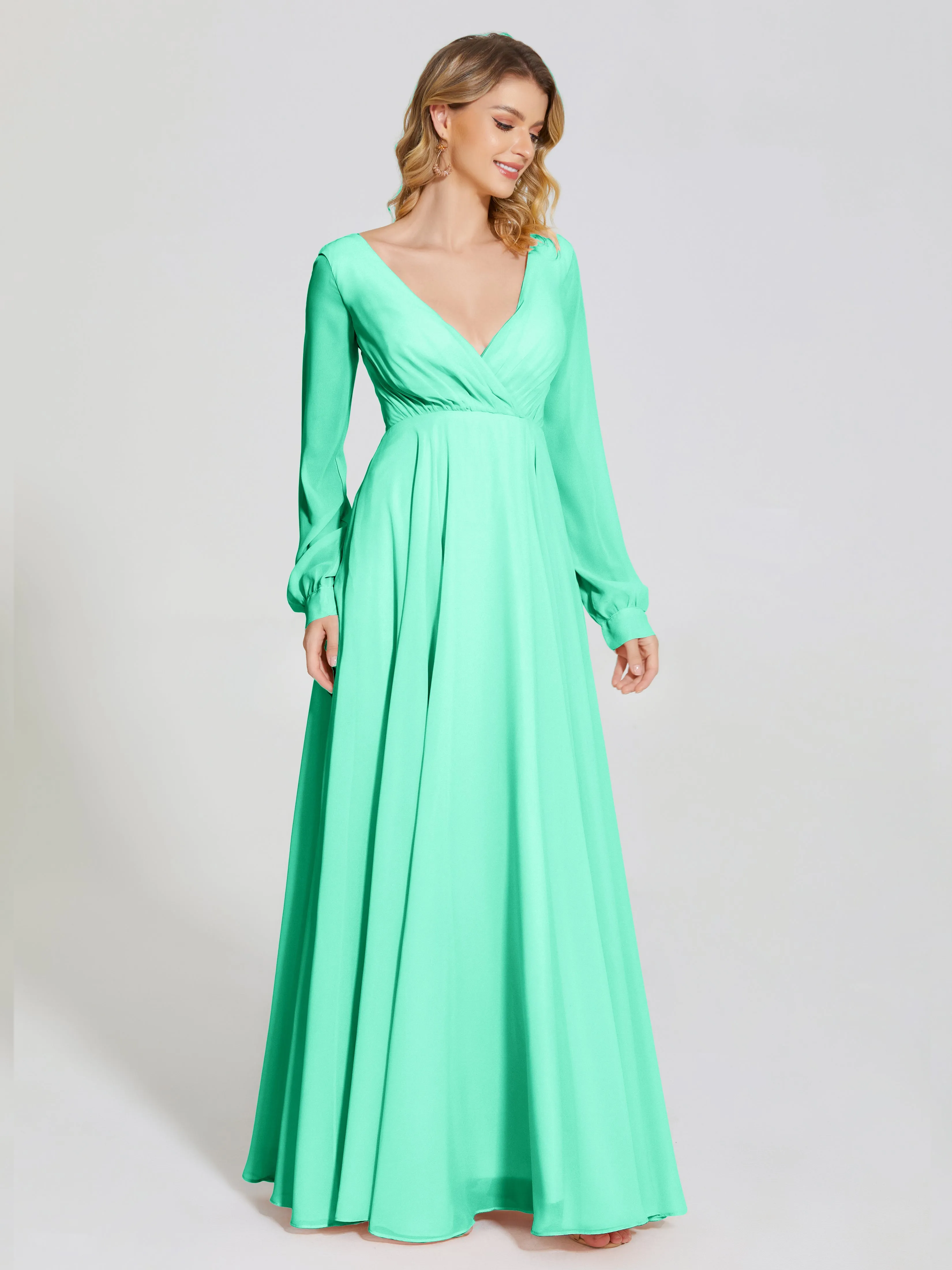Raegan Simple Long Sleeves Chiffon Bridesmaid Dresses