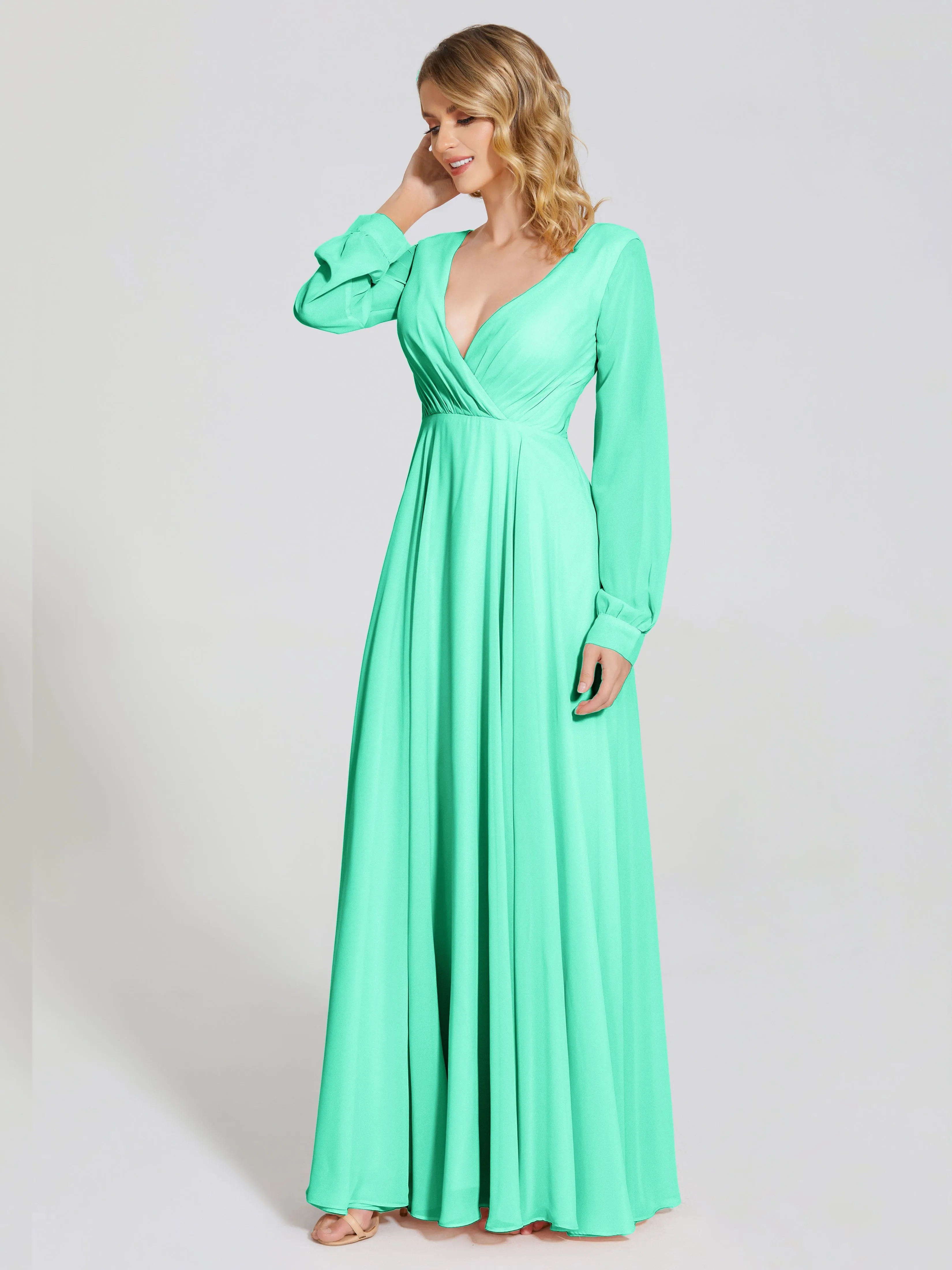 Raegan Simple Long Sleeves Chiffon Bridesmaid Dresses