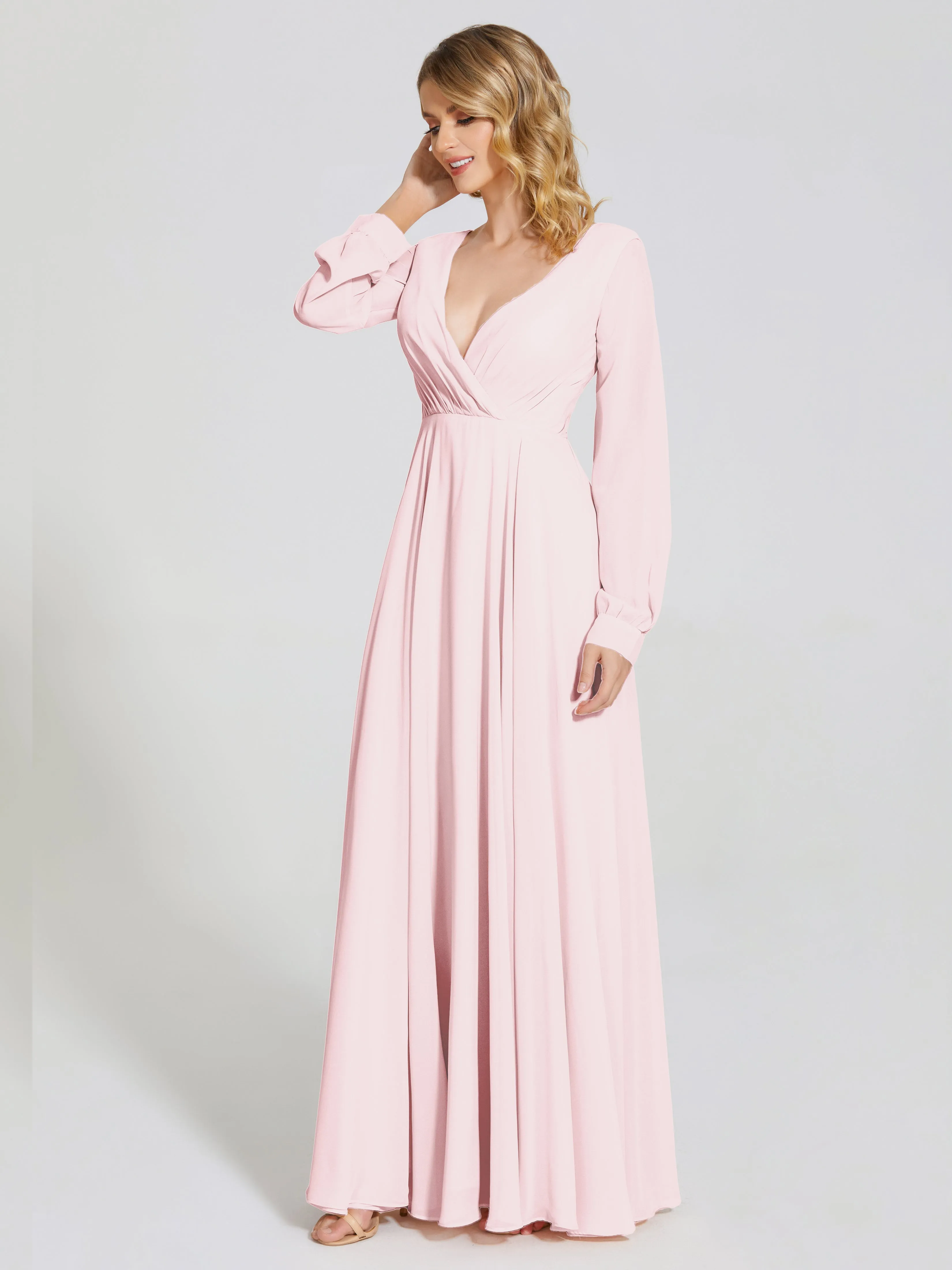 Raegan Simple Long Sleeves Chiffon Bridesmaid Dresses