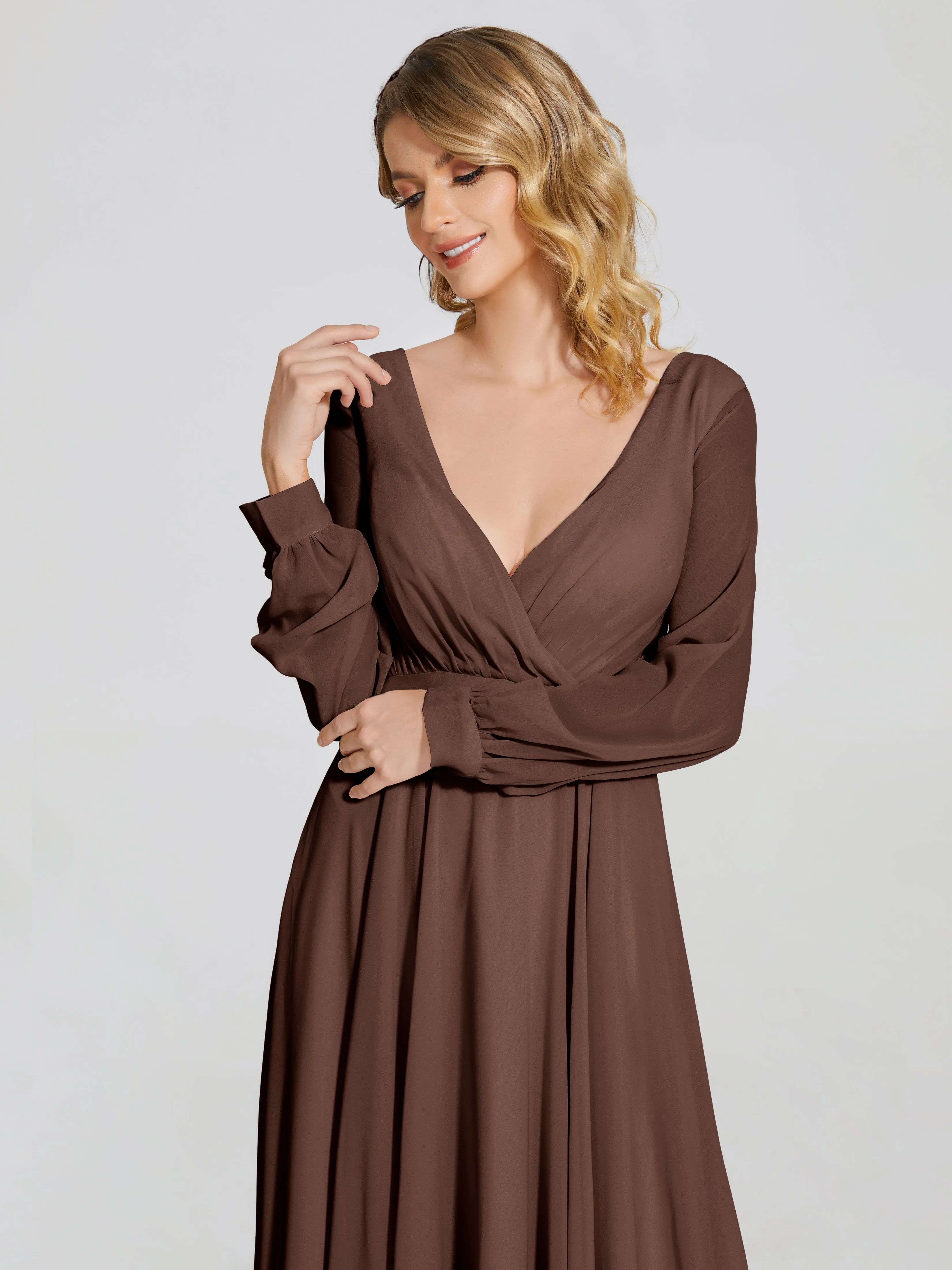 Raegan Simple Long Sleeves Chiffon Bridesmaid Dresses