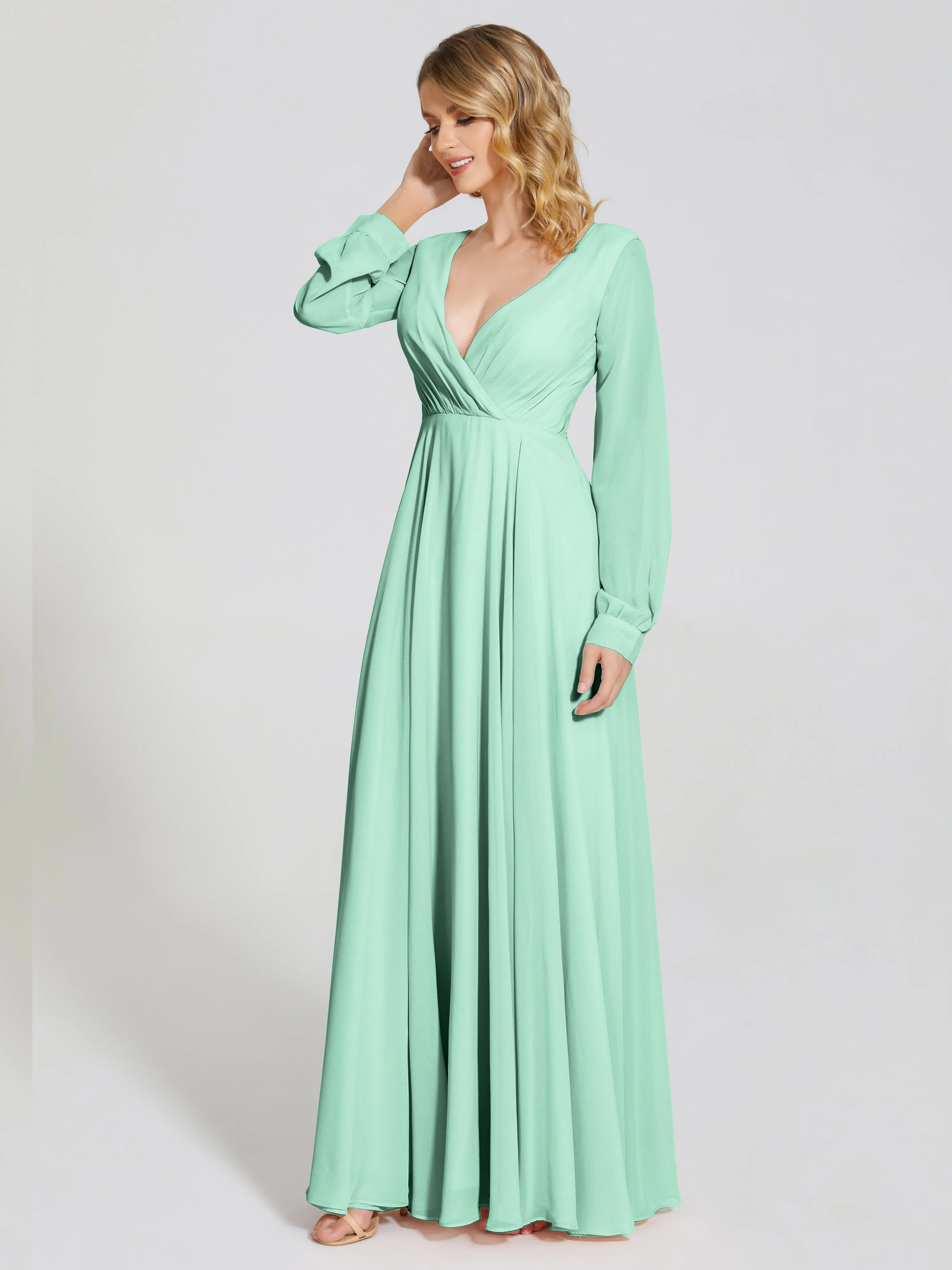 Raegan Simple Long Sleeves Chiffon Bridesmaid Dresses