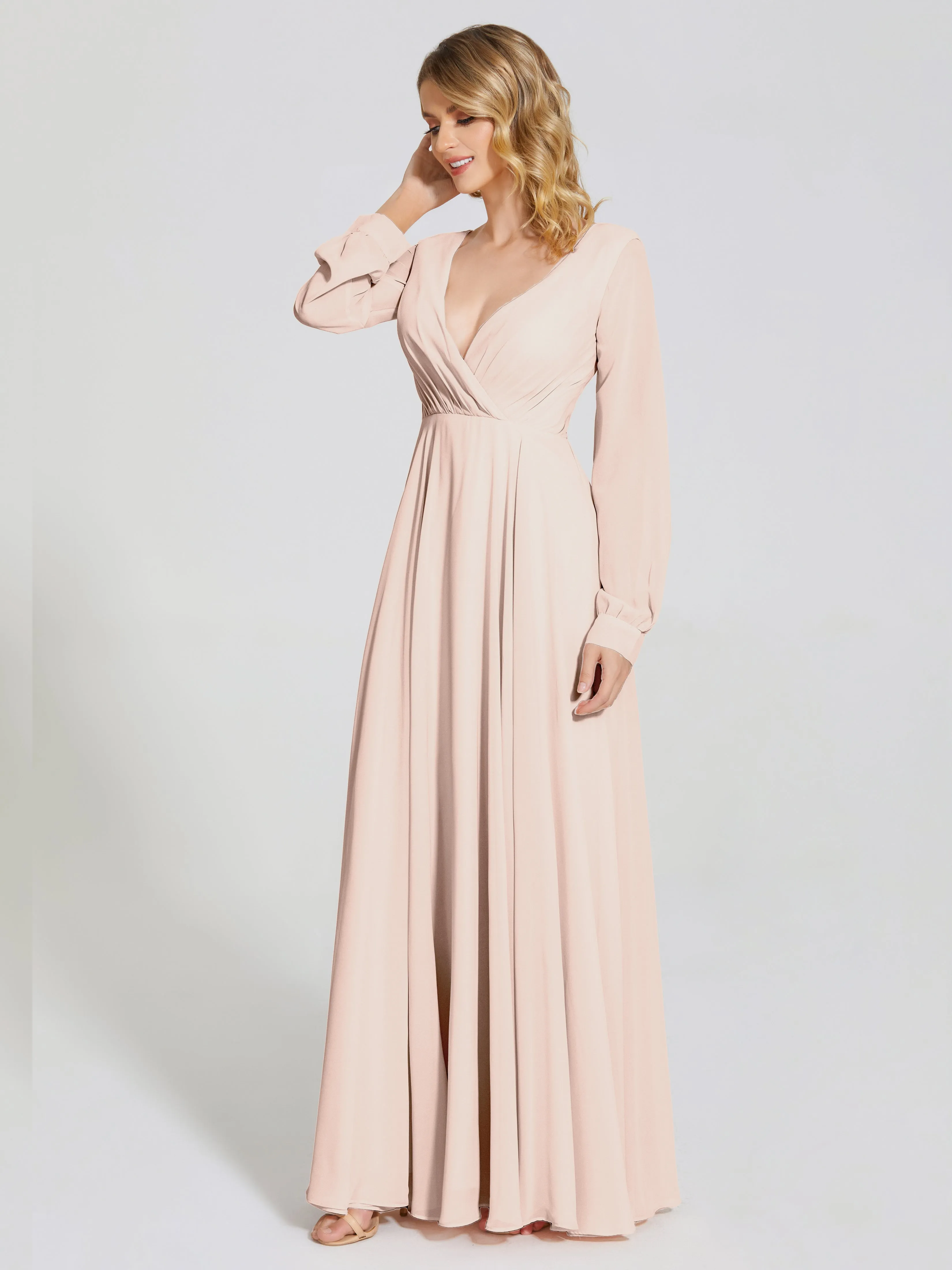 Raegan Simple Long Sleeves Chiffon Bridesmaid Dresses