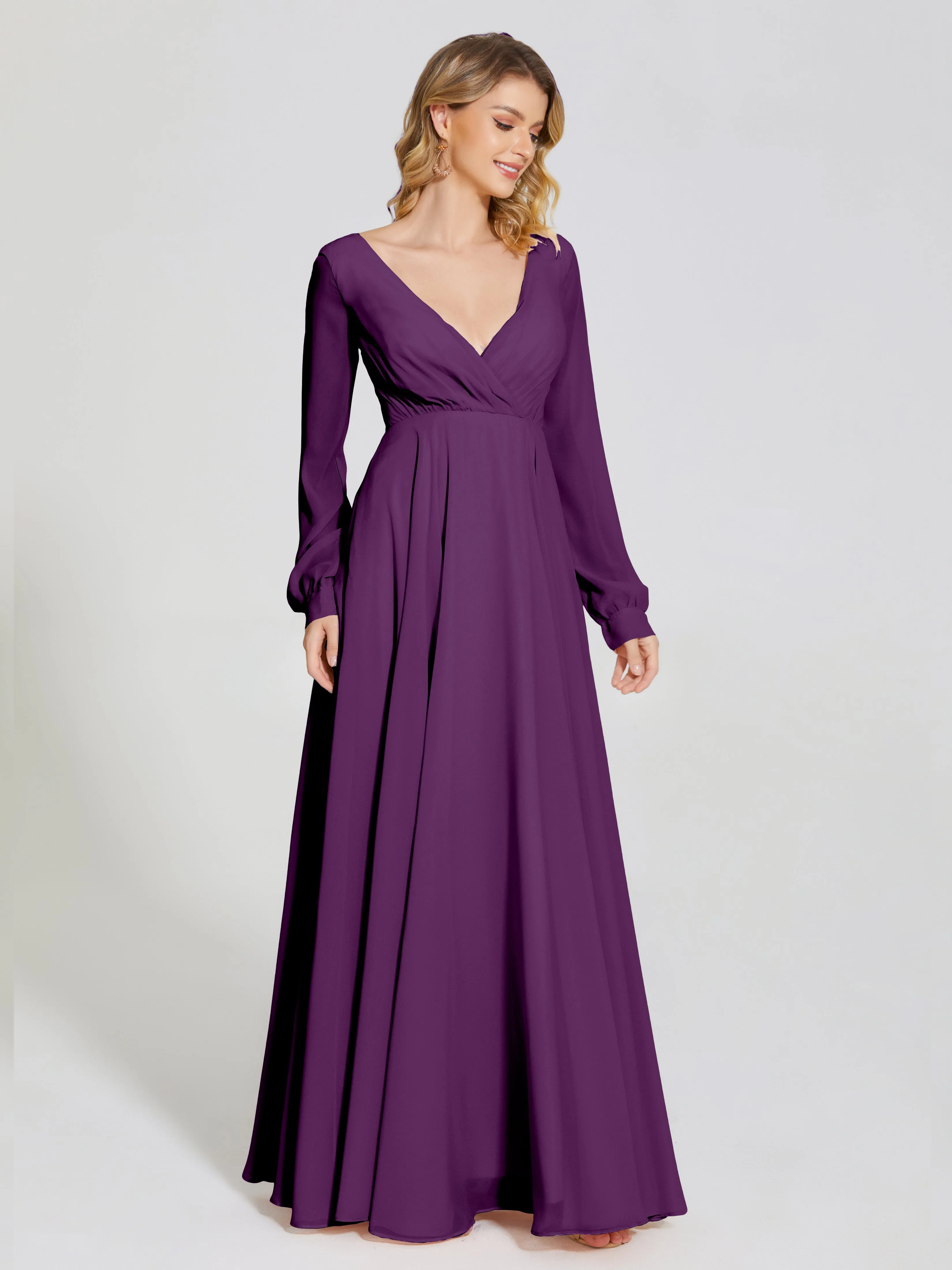 Raegan Simple Long Sleeves Chiffon Bridesmaid Dresses