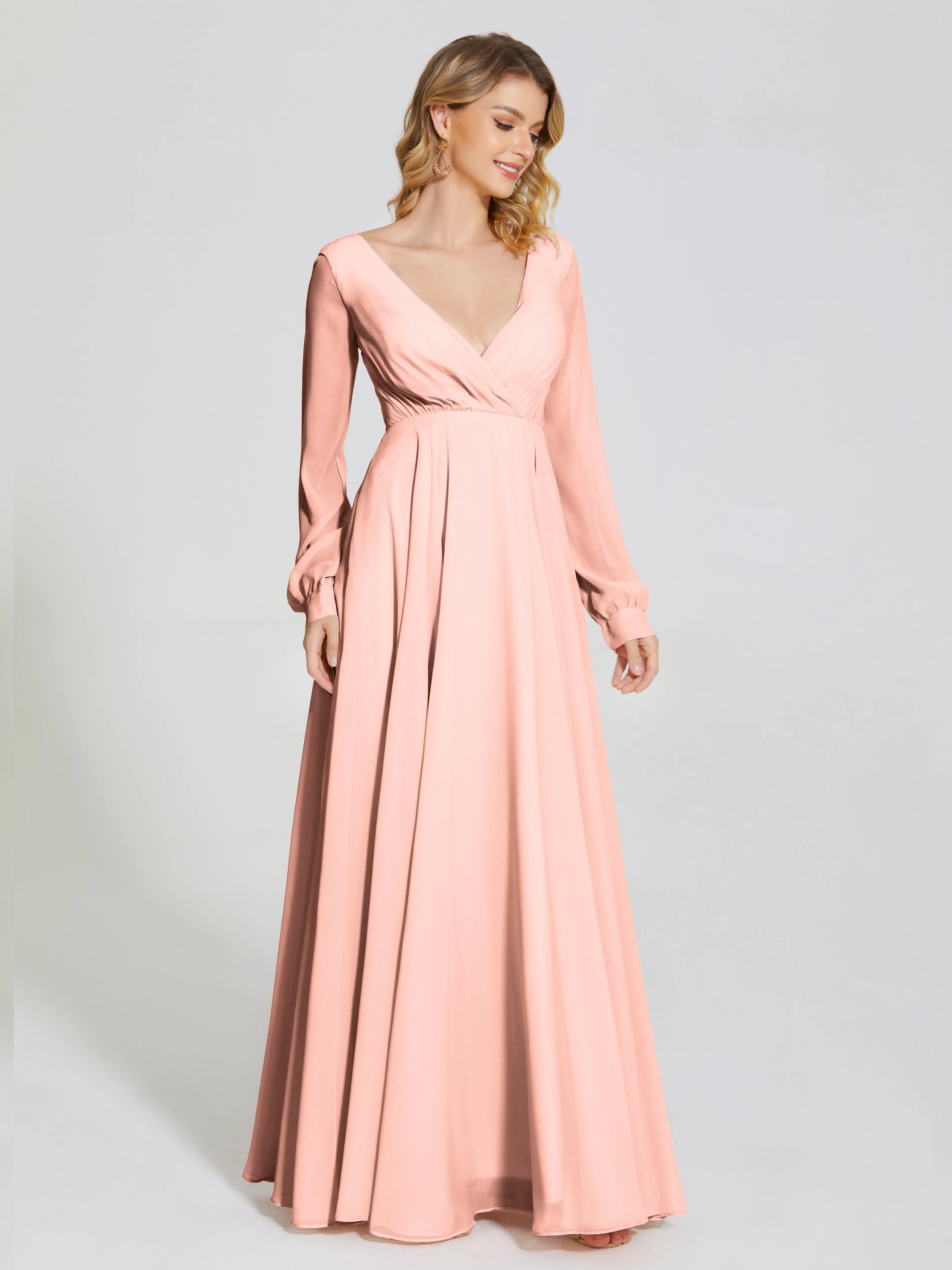 Raegan Simple Long Sleeves Chiffon Bridesmaid Dresses