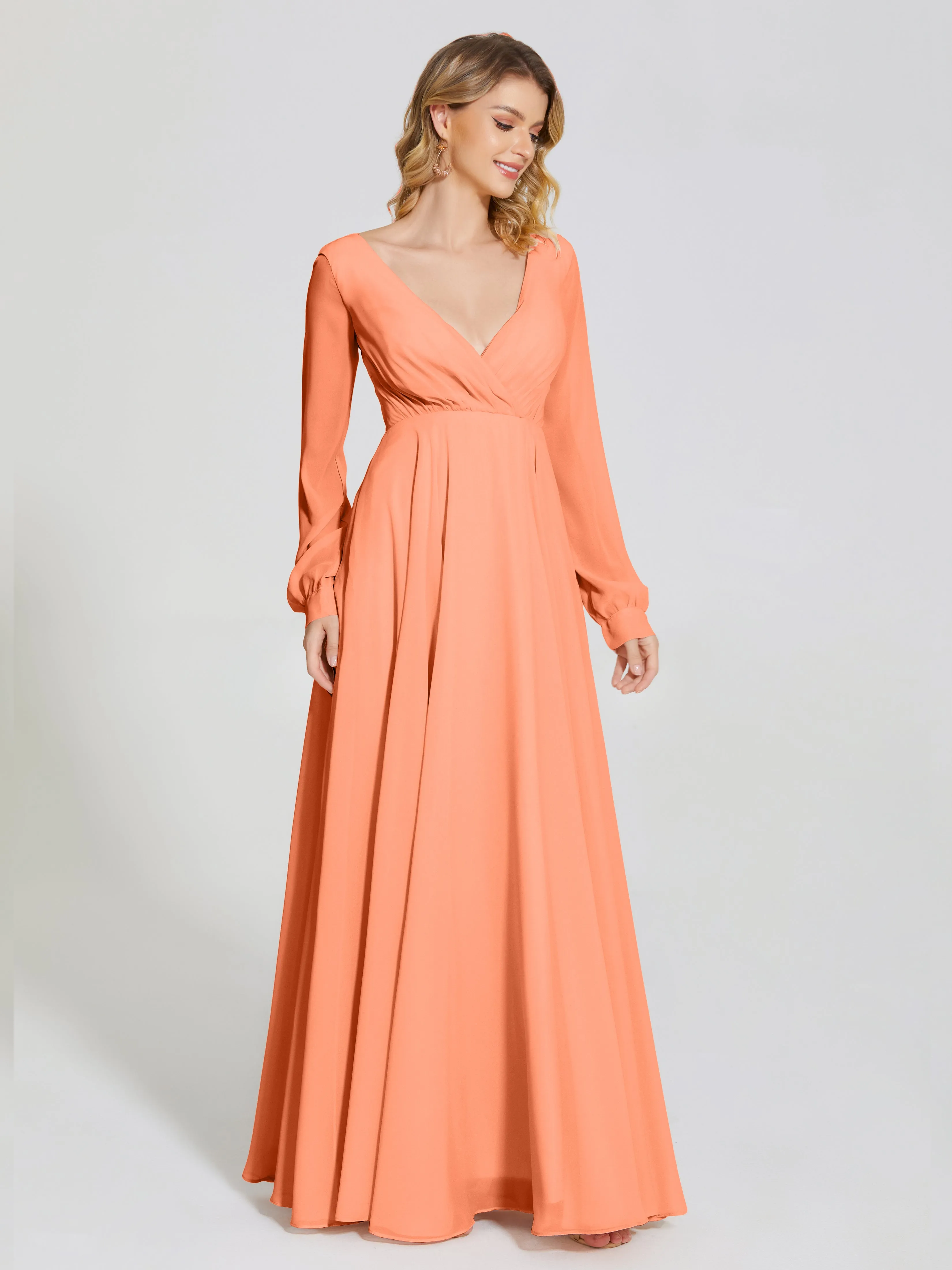 Raegan Simple Long Sleeves Chiffon Bridesmaid Dresses