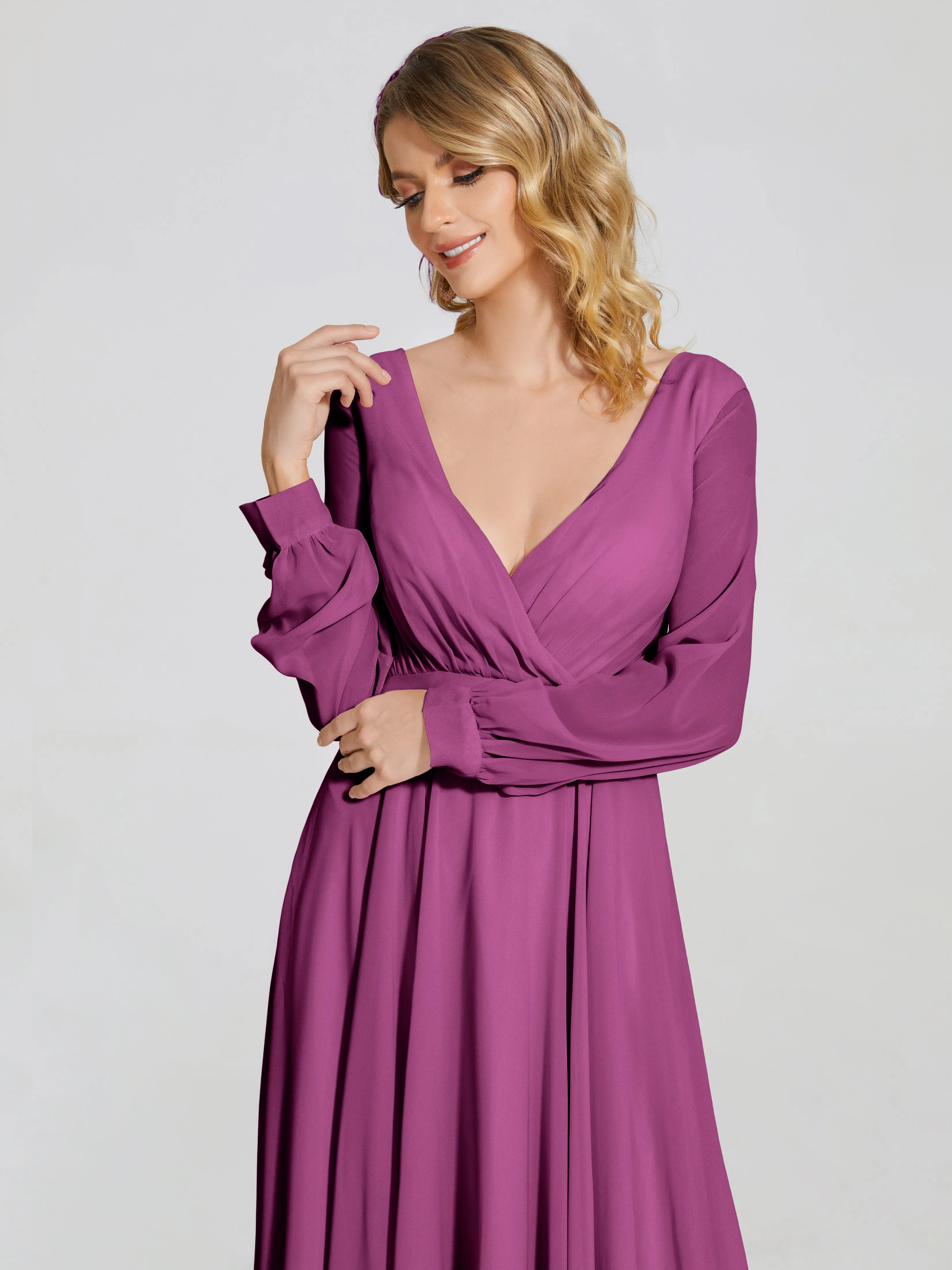 Raegan Simple Long Sleeves Chiffon Bridesmaid Dresses